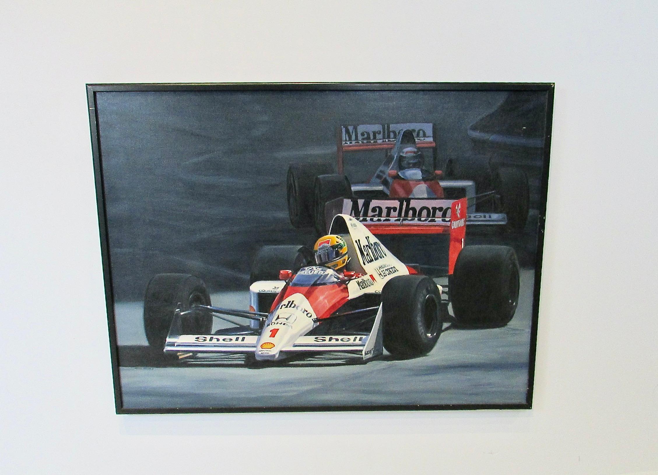 Industrial Acrylic on Canvas Painting Ayrton Senna Formula One McClaren Marlboro Race car For Sale