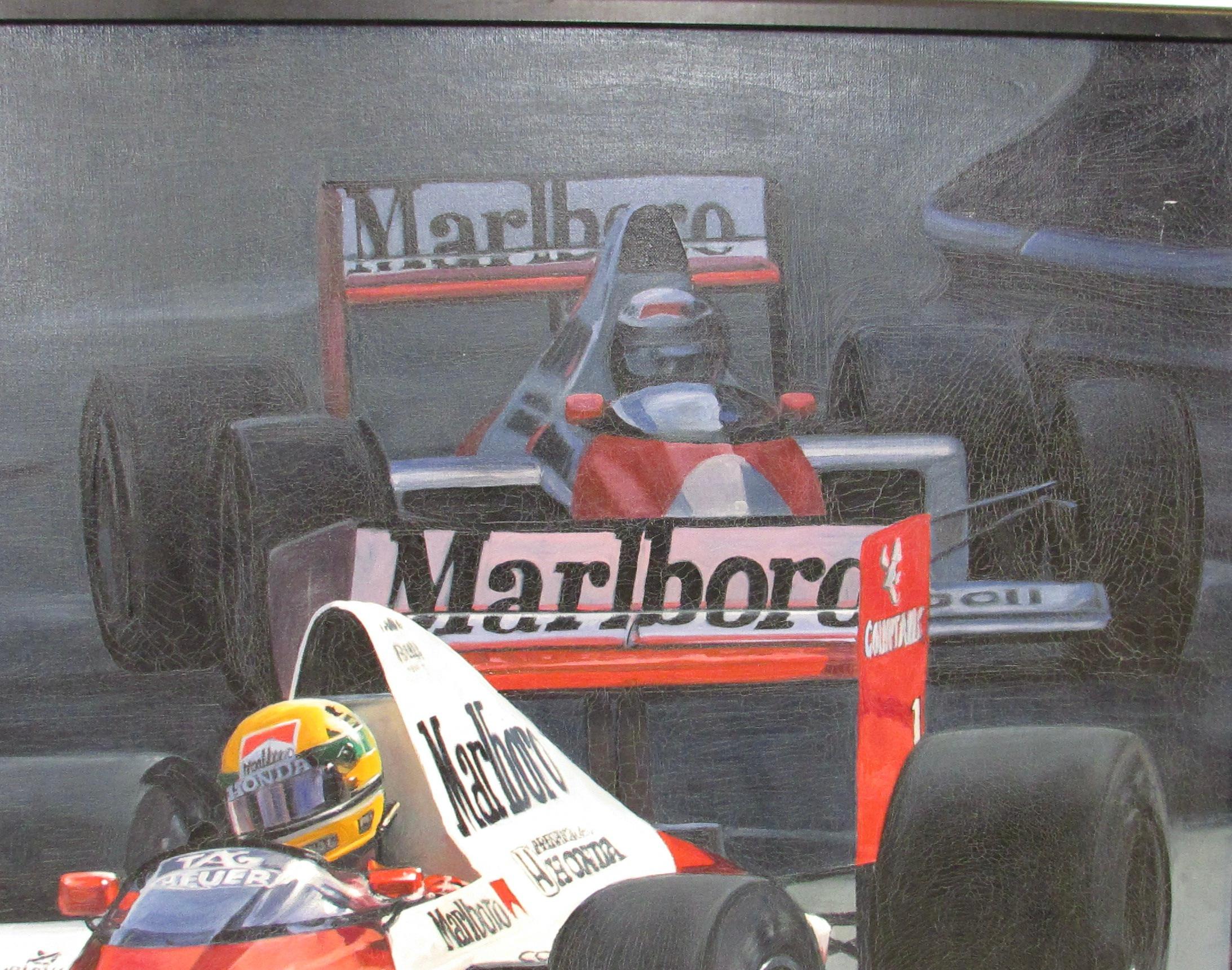 Acrylic on Canvas Painting Ayrton Senna Formula One McClaren Marlboro Race car For Sale 1