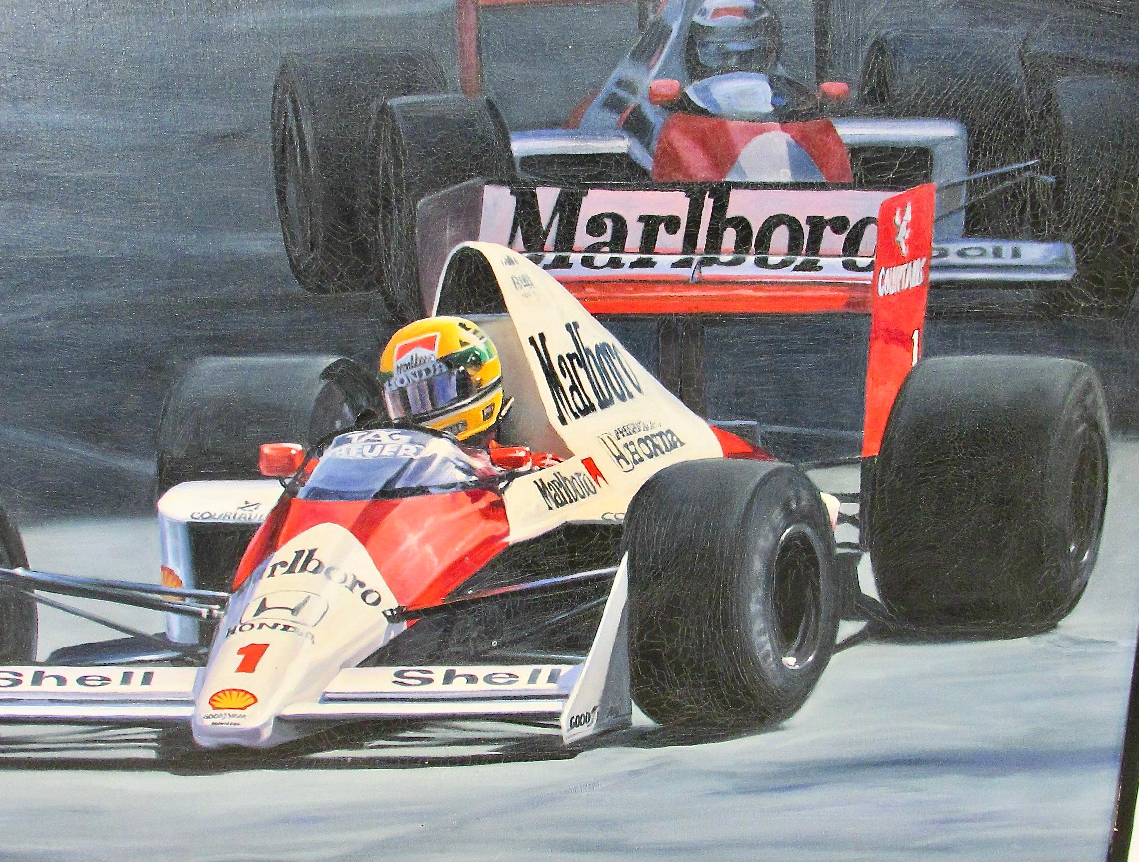 Acrylic on Canvas Painting Ayrton Senna Formula One McClaren Marlboro Race car For Sale 2