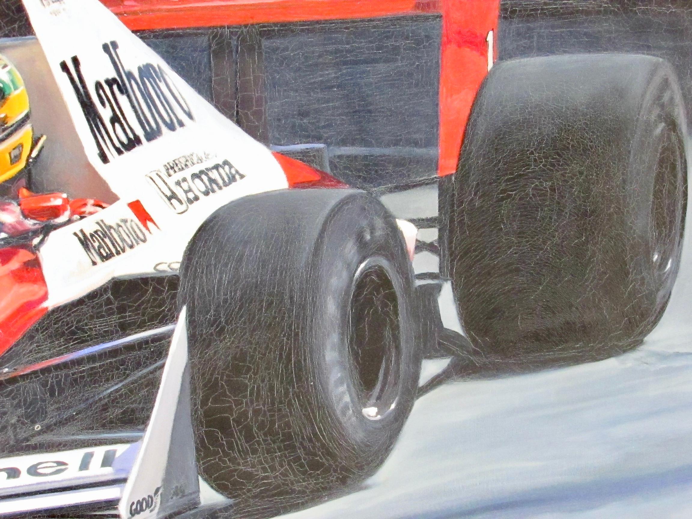 Acrylic on Canvas Painting Ayrton Senna Formula One McClaren Marlboro Race car For Sale 3