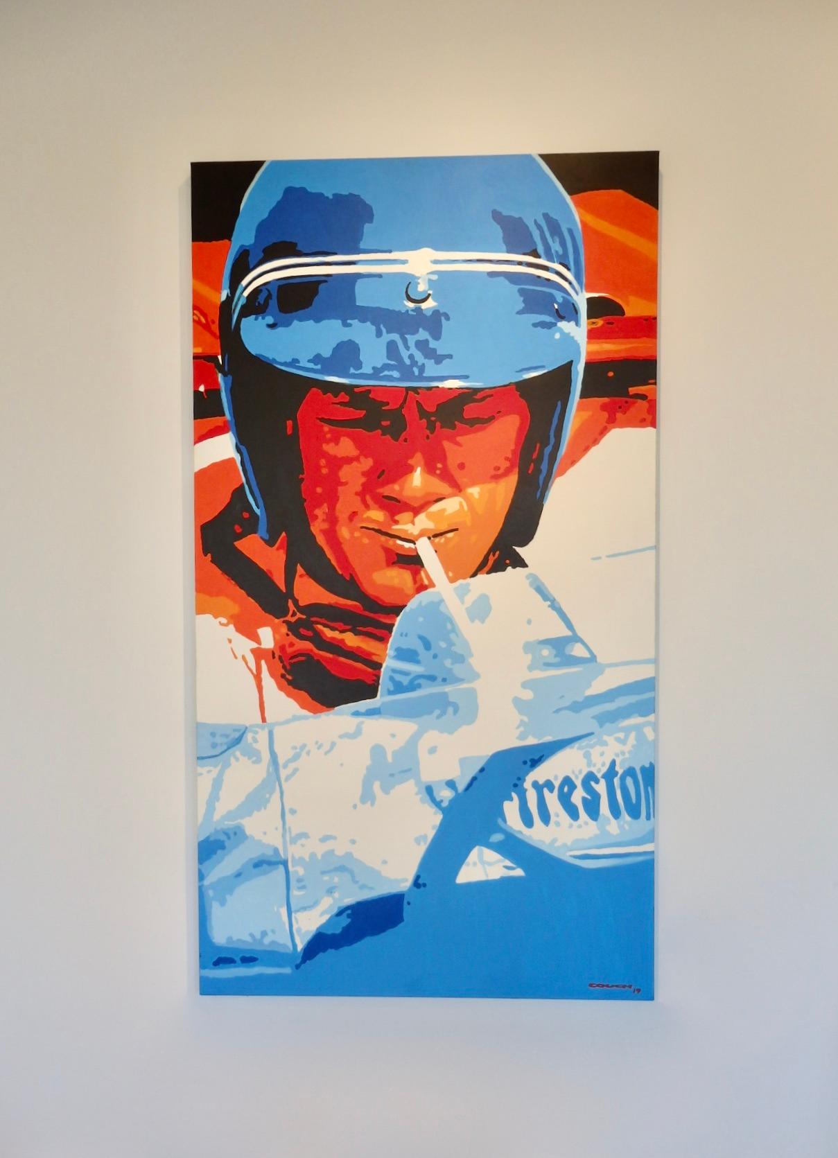 Steve McQueen as seen in the 1971 film Lemans. Large format painting by Billy Couch Detroit area artist.
