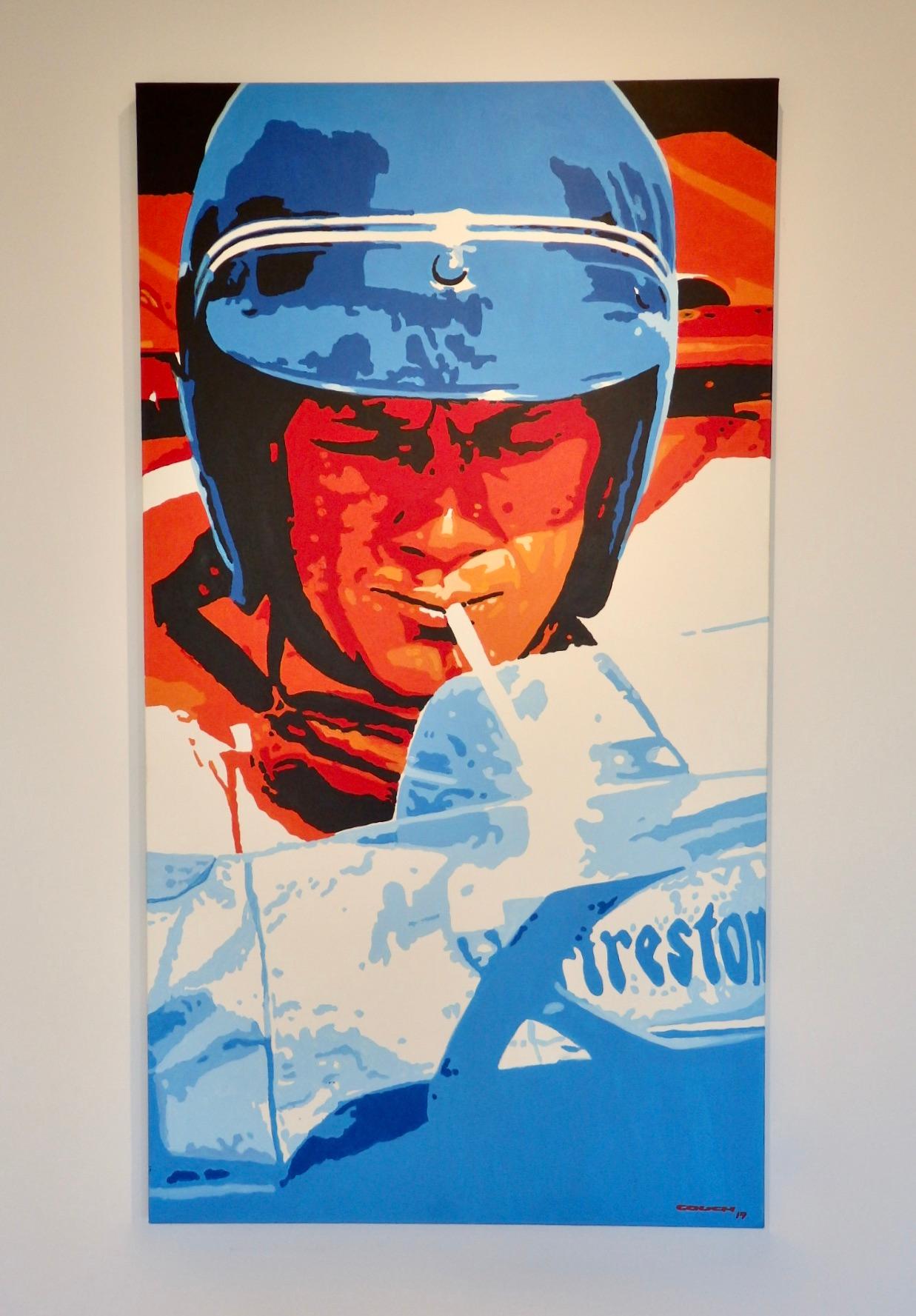 American Acrylic on Canvas Painting of Steve McQueen Lemans Era by Detroit Artist