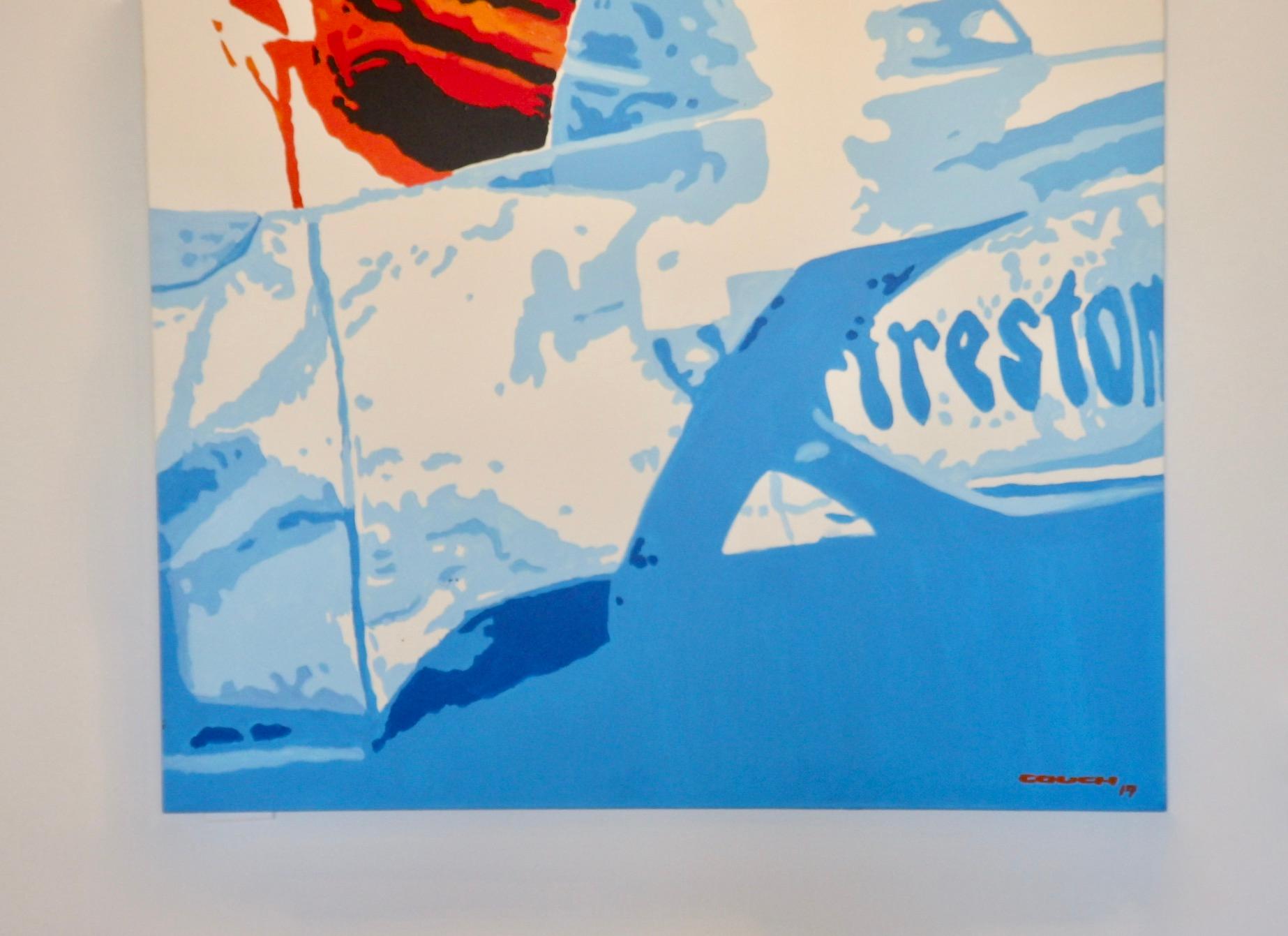 Hand-Painted Acrylic on Canvas Painting of Steve McQueen Lemans Era by Detroit Artist