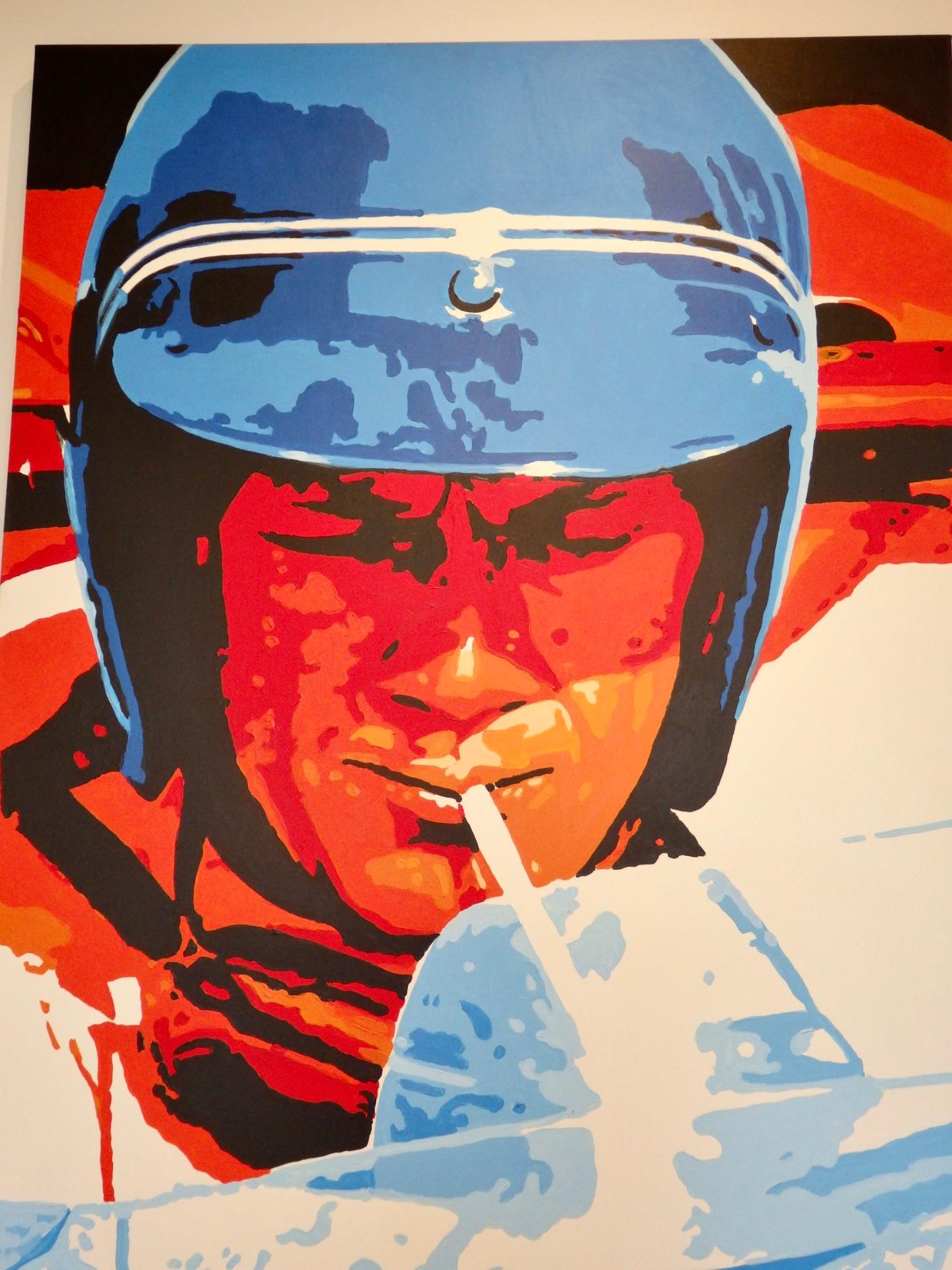 Acrylic on Canvas Painting of Steve McQueen Lemans Era by Detroit Artist 1