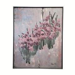 Acrylic on canvas still life of flowers , gladioli or lilies , by Stephen Kaye
