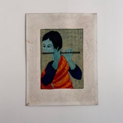 Acrylic on Paper, Flute Player by Tran Long, 20th Century