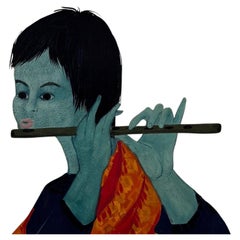 Acrylic on Paper, Flute Player by Tran Long, 20th Century