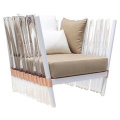 Acrylic Outdoor Armchair Copper Plated Stainless Steel Waterproof Fabric Beige