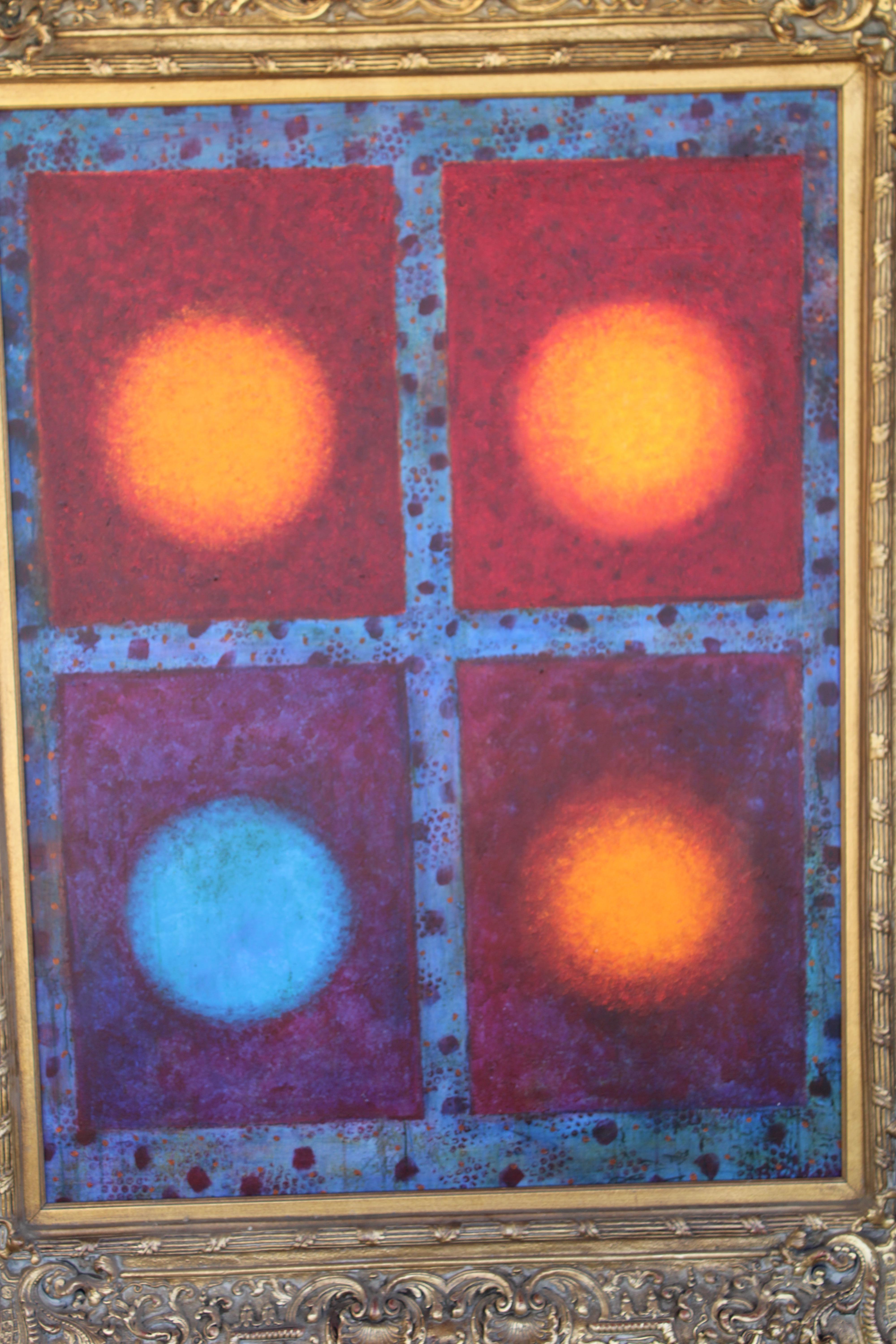 Pintura acrílica de Betty O'Hare titulada Meditación.  El cuadro enmarcado mide 50