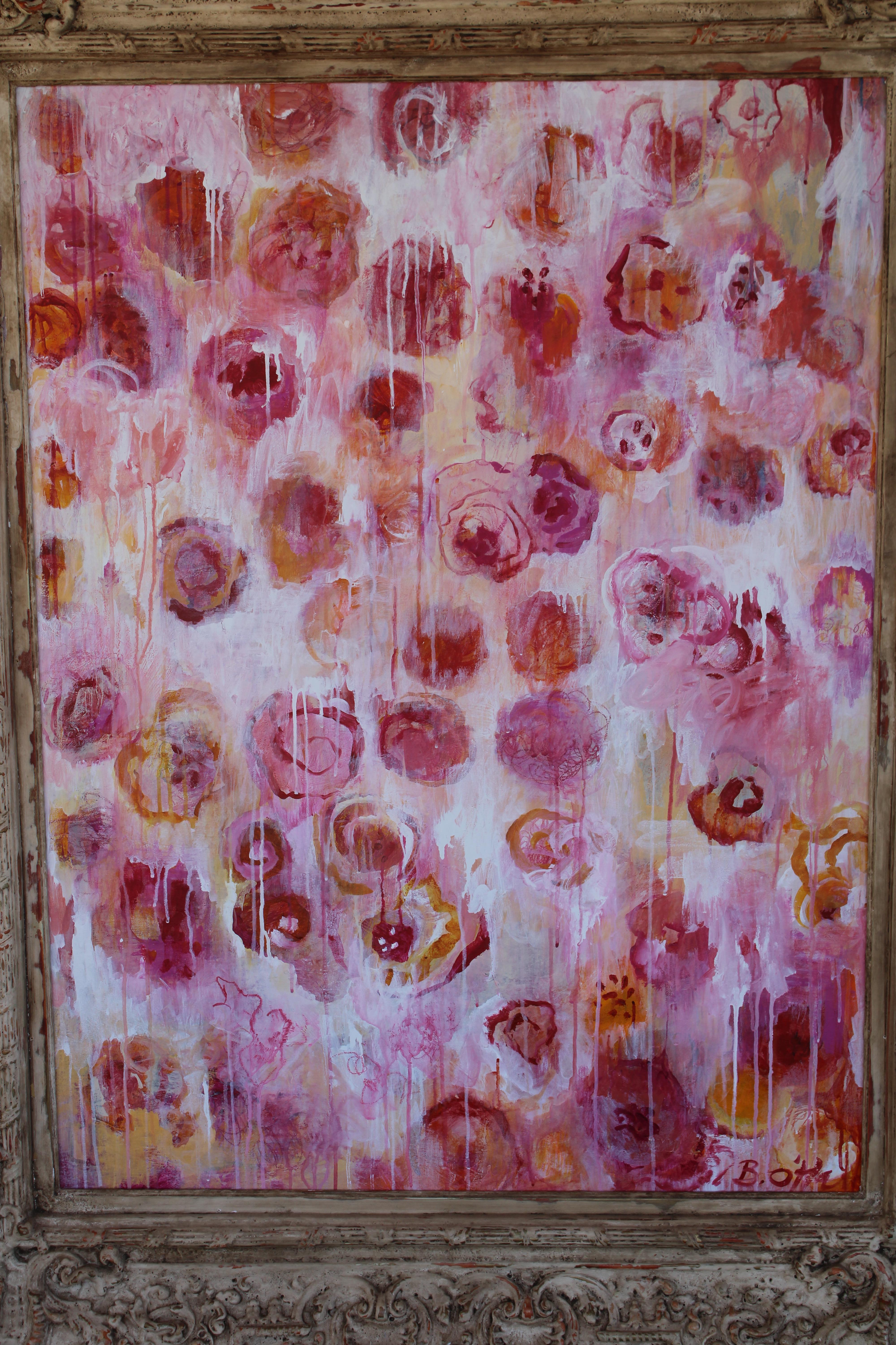 Acrylic Painting by Betty O'Hare titled Peonies.  Painting framed measures 50