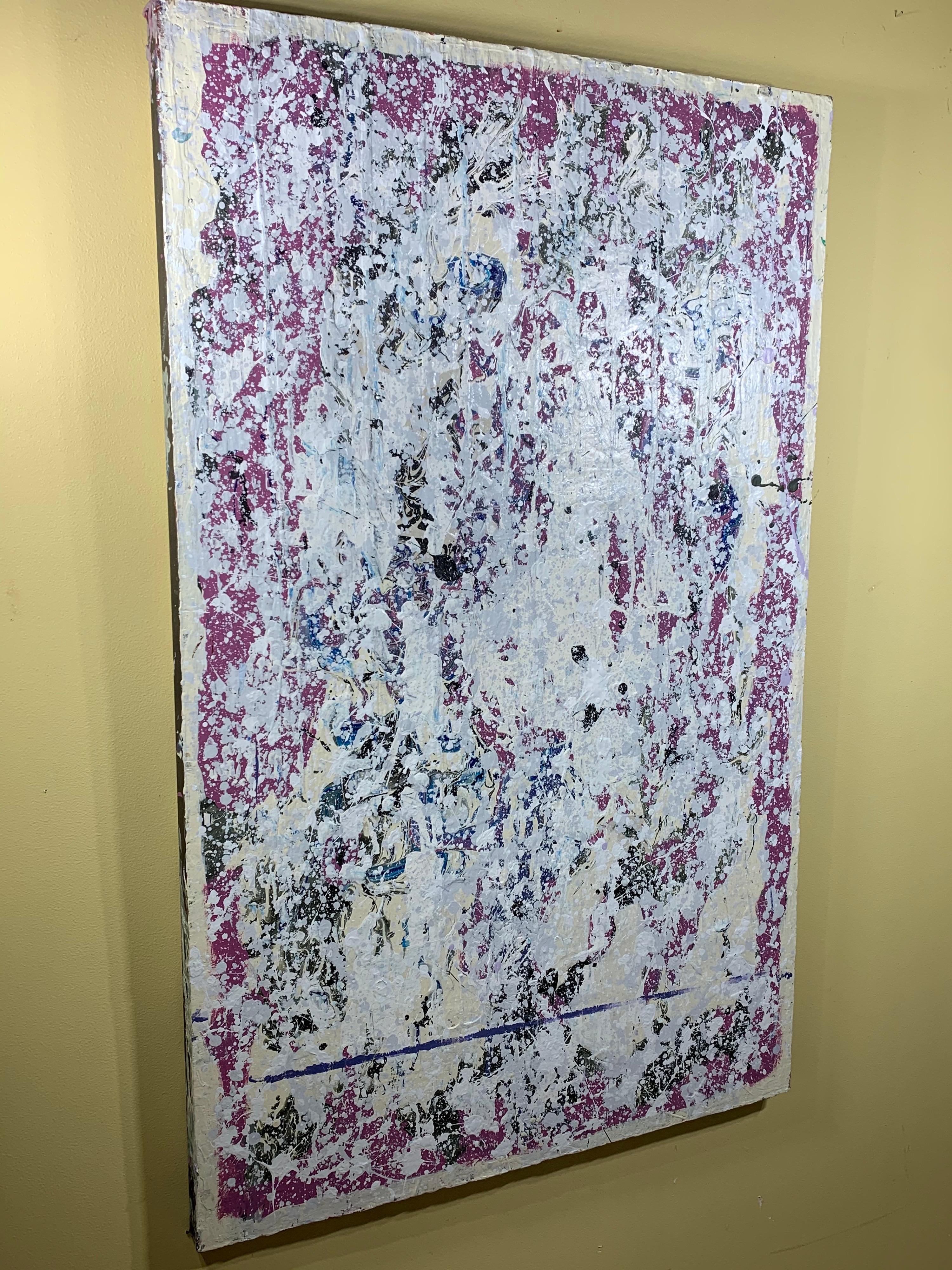 John Frates American contemporary artist exhibited in galleries and art shows
In Florida in this painting he mix Jackson Pollock style.
Acrylic paint and gesso on wood board.
The painting is signed in the back by the artist.
Frame is not