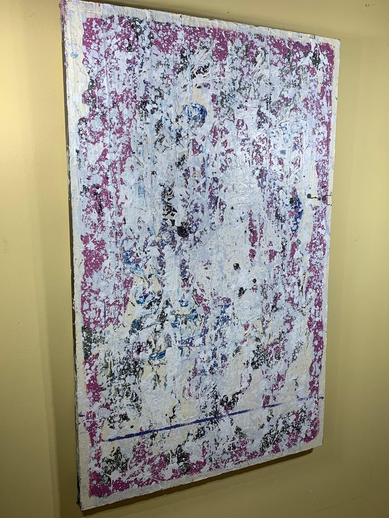 John Frates American contemporary artist exhibited in galleries and art shows
In Florida in this painting he mix Jackson Pollock style.
Acrylic paint and gesso on wood board.
The painting is signed in the back by the artist.
Frame is not