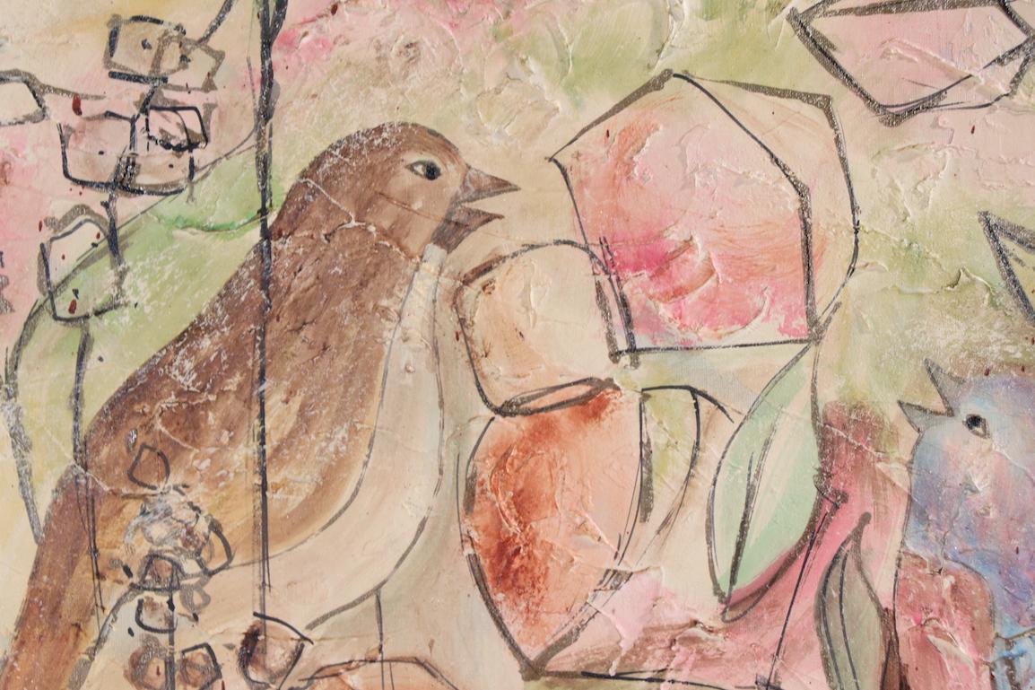 Mid-Century Modern Peinture acrylique d'oiseaux de Stephen Kaye en vente