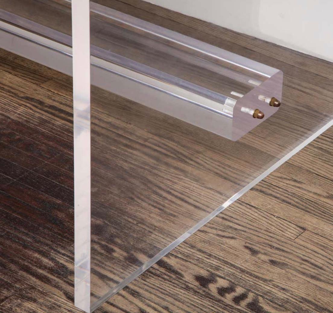 Modern Acrylic Partners Desk with Embossed Crocodile Leather Top, Floor Model Sale For Sale