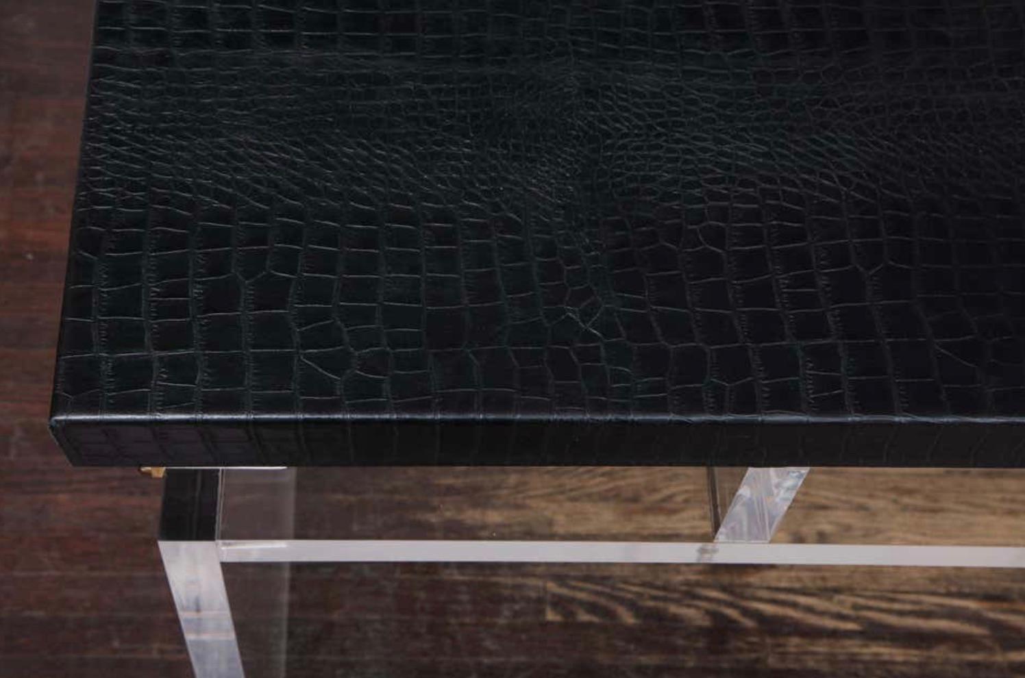 American Acrylic Partners Desk with Embossed Crocodile Leather Top, Floor Model Sale For Sale