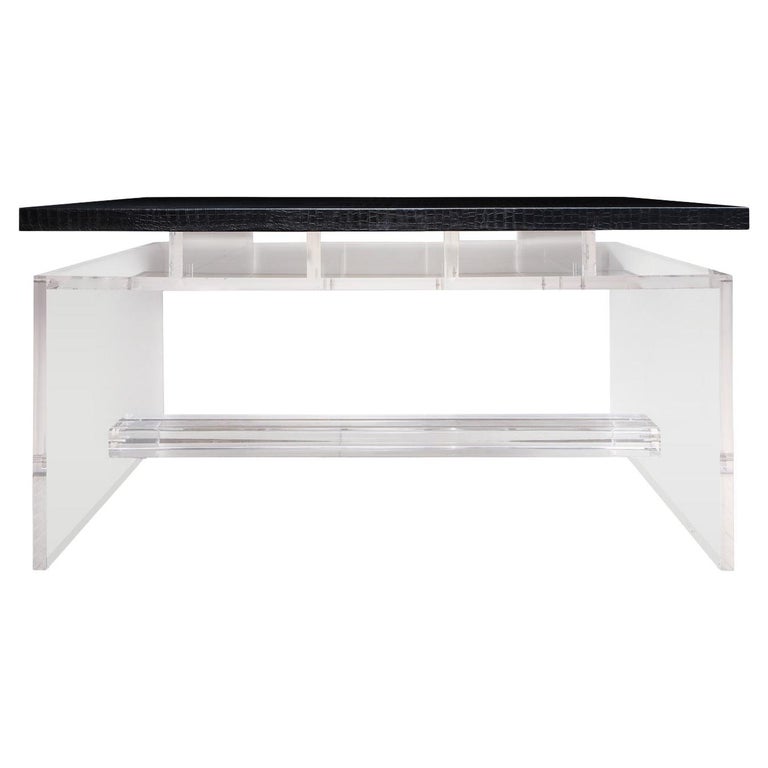 Acrylic Partners Desk with Embossed Crocodile Leather Top, Floor Model