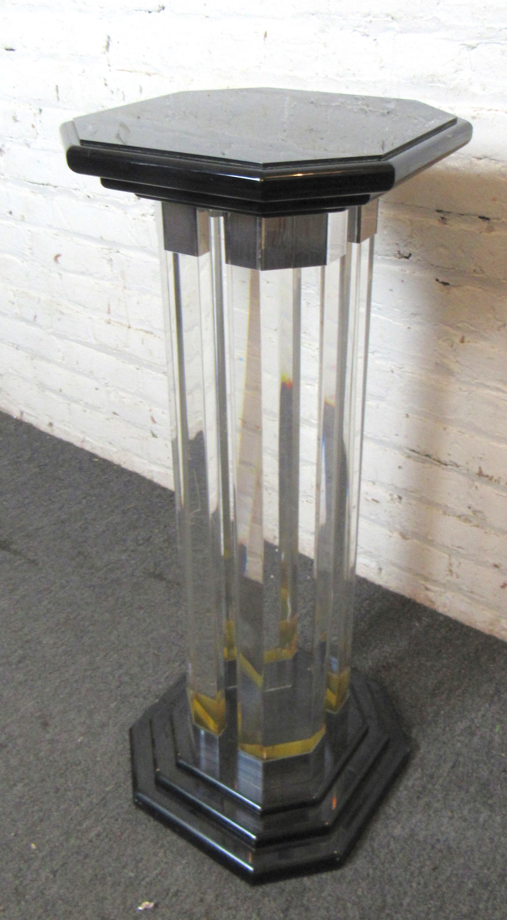 Tall vintage pedestal made of clear and black acrylic. 
(Please confirm location NY or NJ).