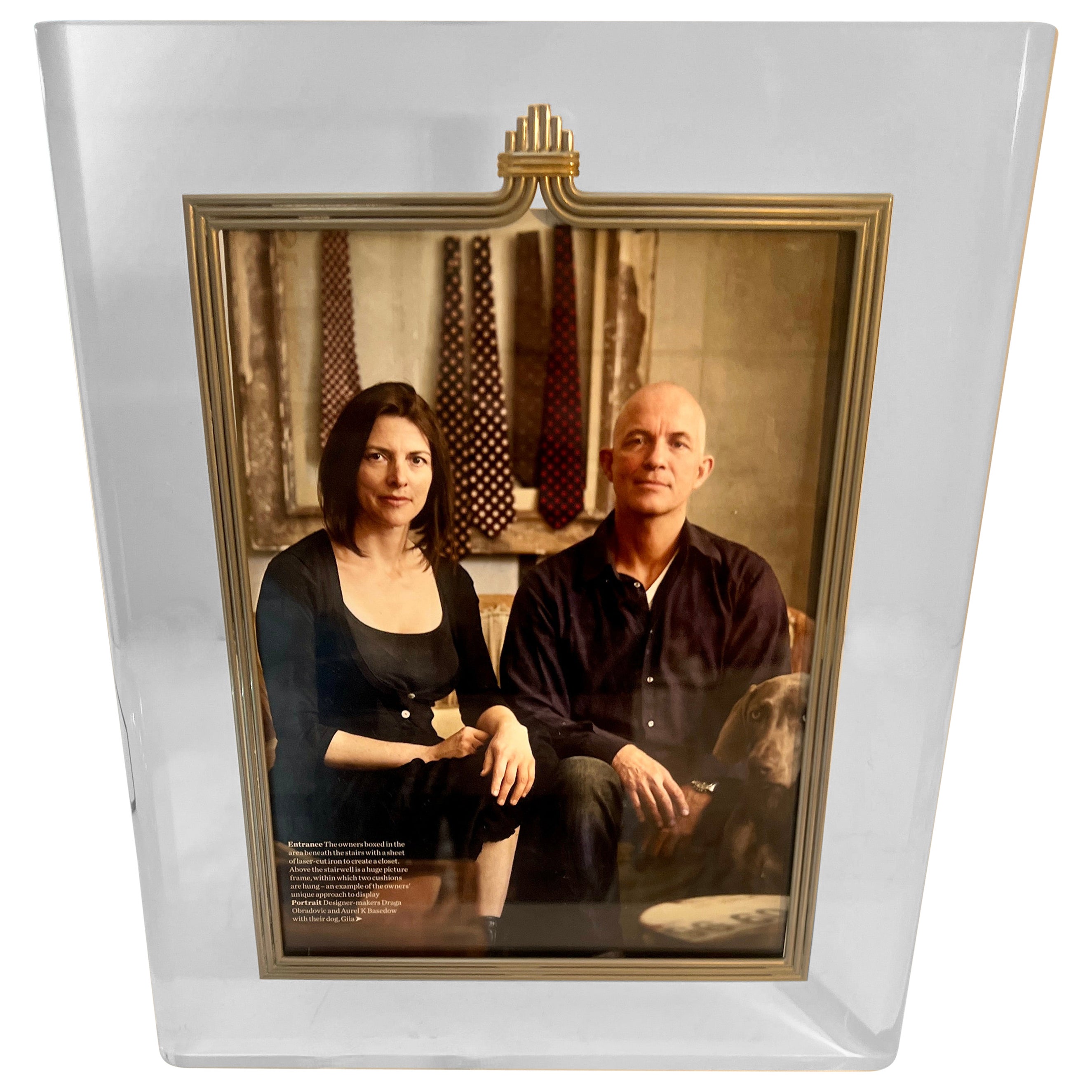 Acrylic Picture Frame with Art Deco Brass Outline to Float Image For Sale