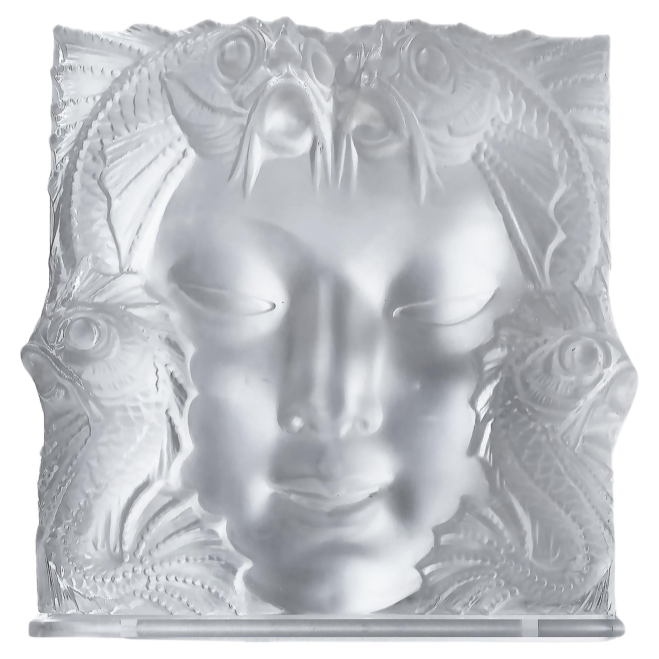 Acrylic Plaque on Stand After Lalique's "Masque de Femme"  For Sale