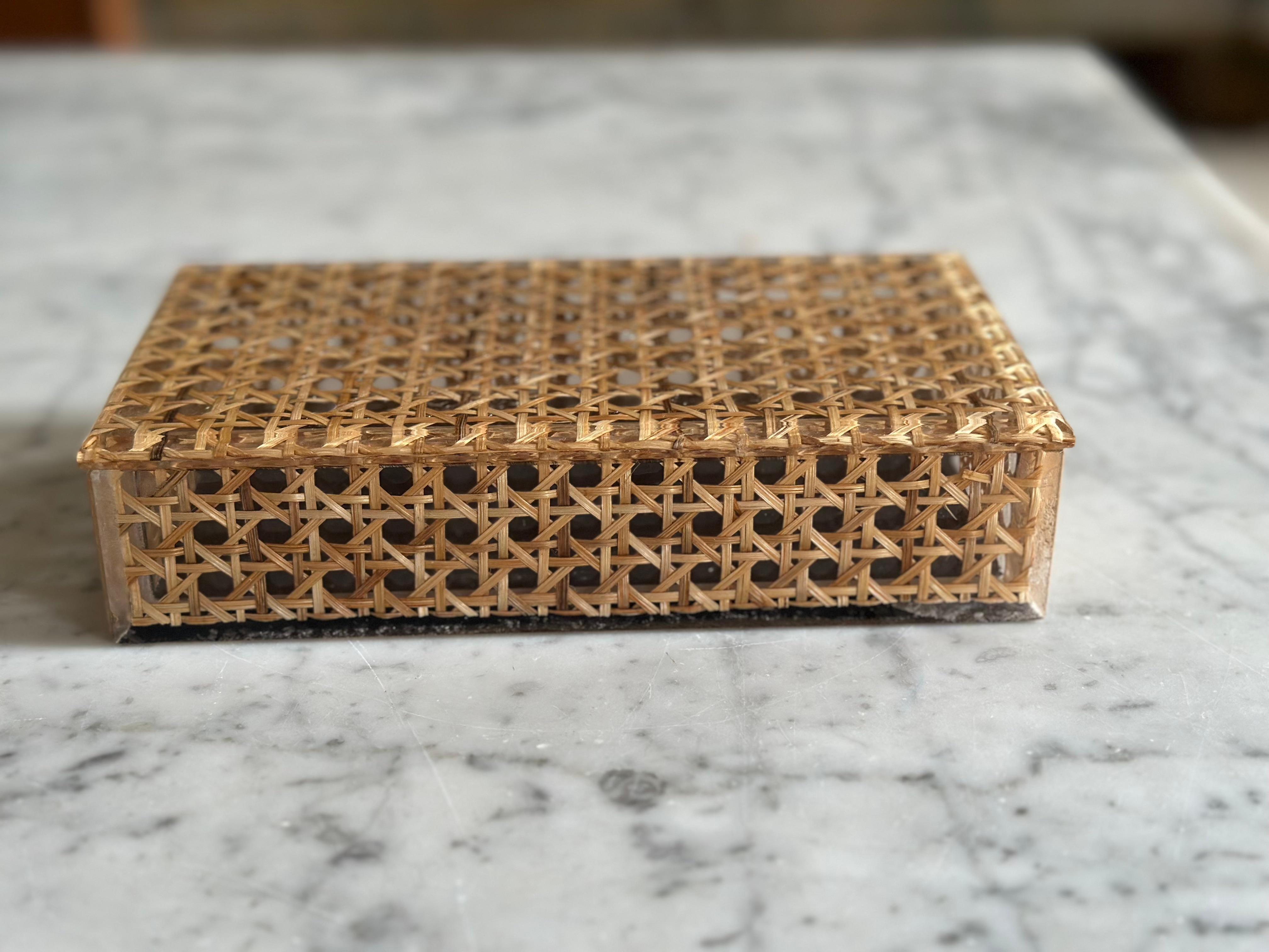 Mid-Century Modern Acrylic Rattan-Effect Box, 1970s For Sale
