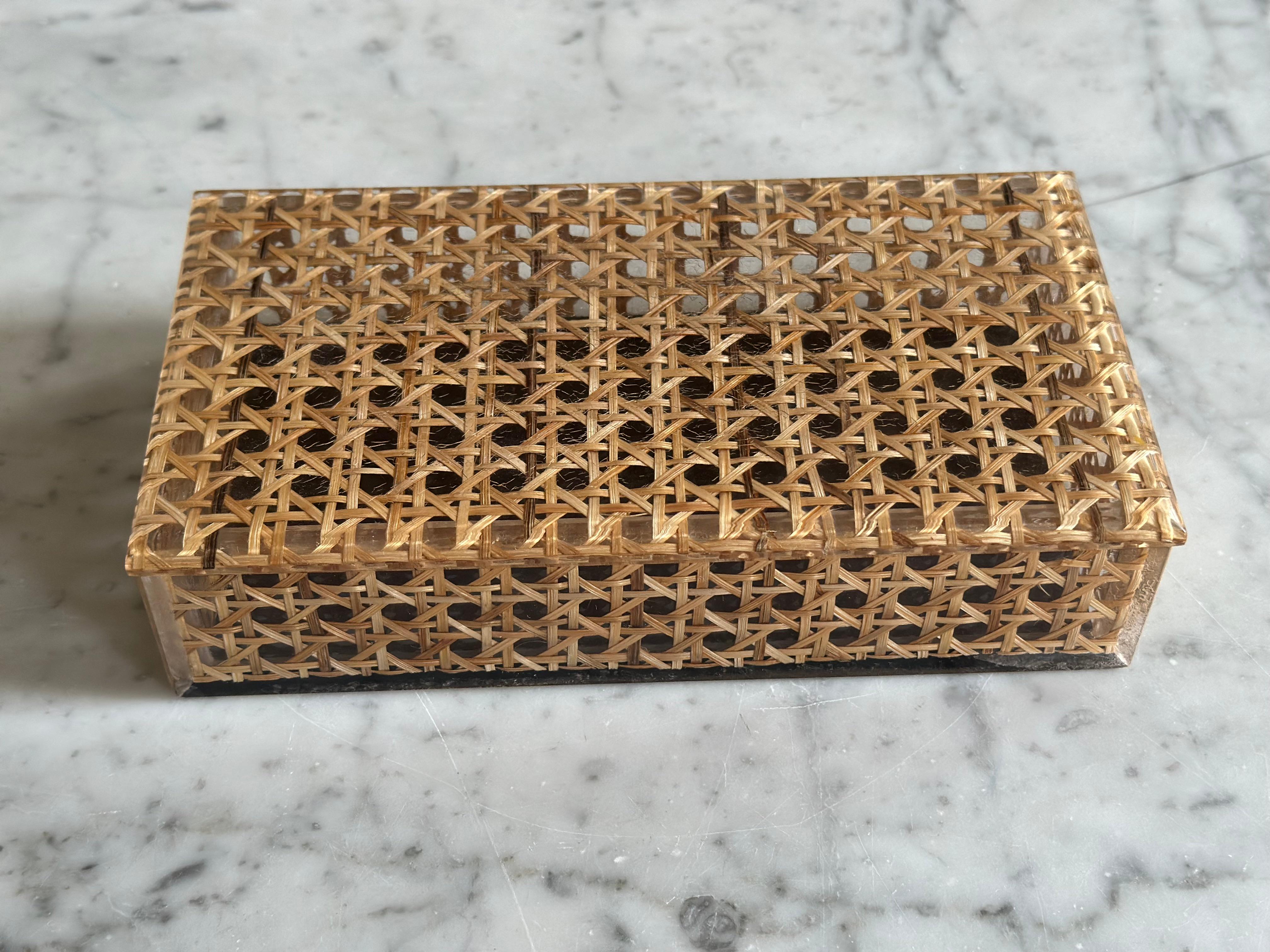 Italian Acrylic Rattan-Effect Box, 1970s For Sale