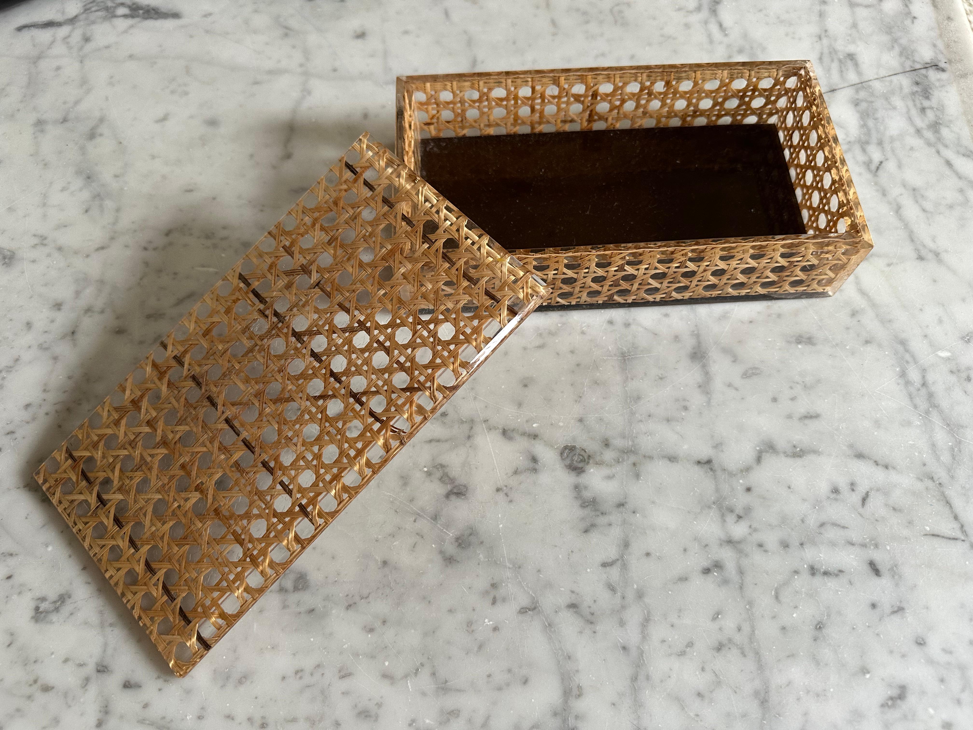 Late 20th Century Acrylic Rattan-Effect Box, 1970s For Sale
