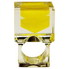 Acrylic vintage Ring with Square Yellow Plate by Siv Lagerström, 1970s Sweden