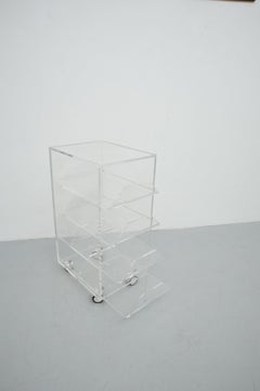 Acrylic Rolling Table with Four Drawers, Modern Design