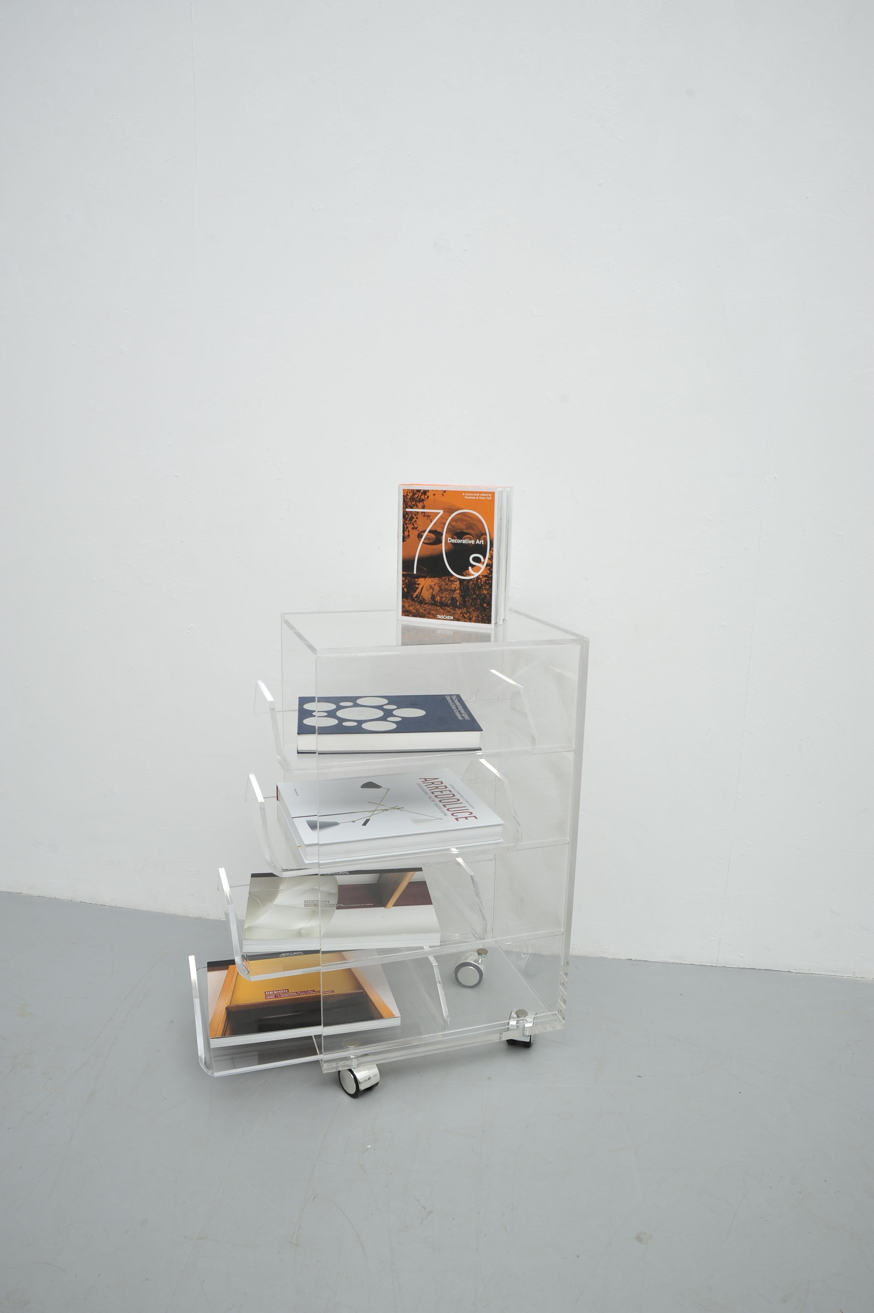 Acrylic Rolling Table with Four Drawers, Modern Design For Sale 1