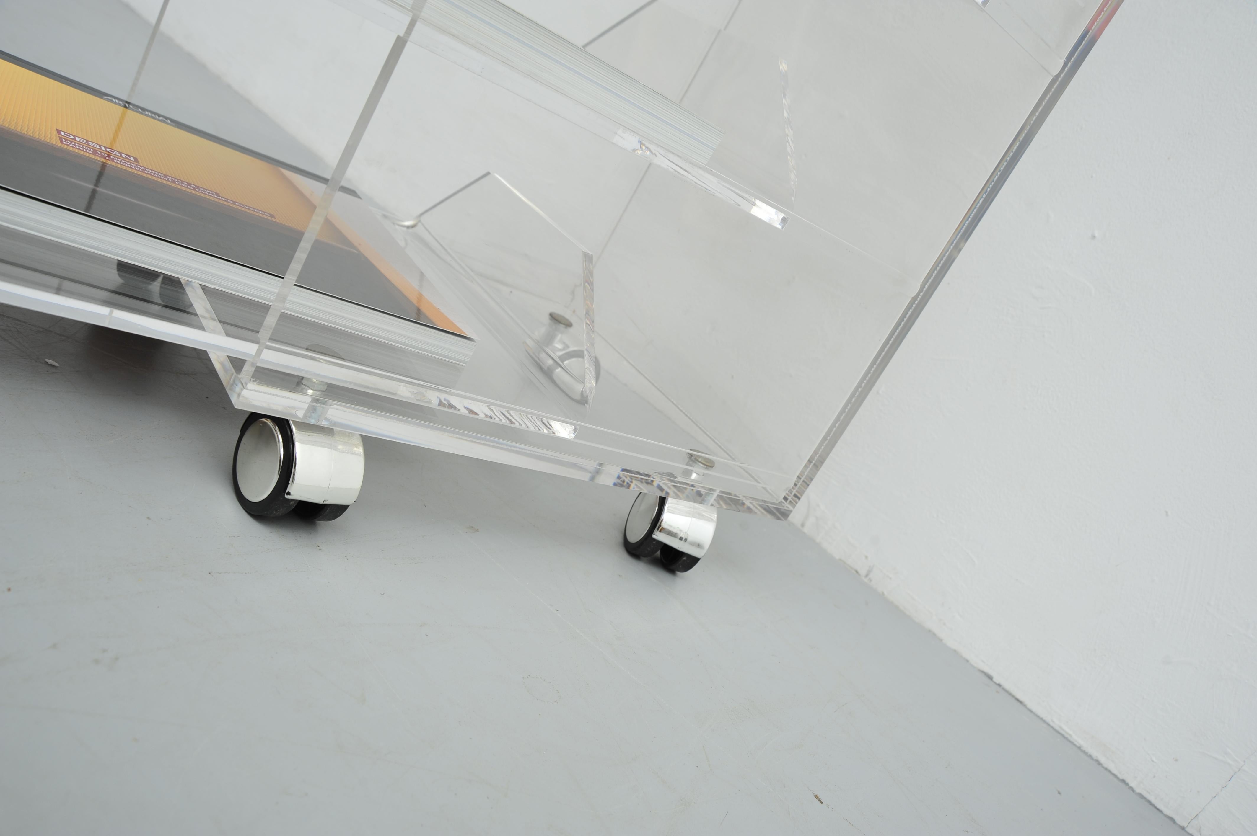 Acrylic Rolling Table with Four Drawers, Modern Design For Sale 2