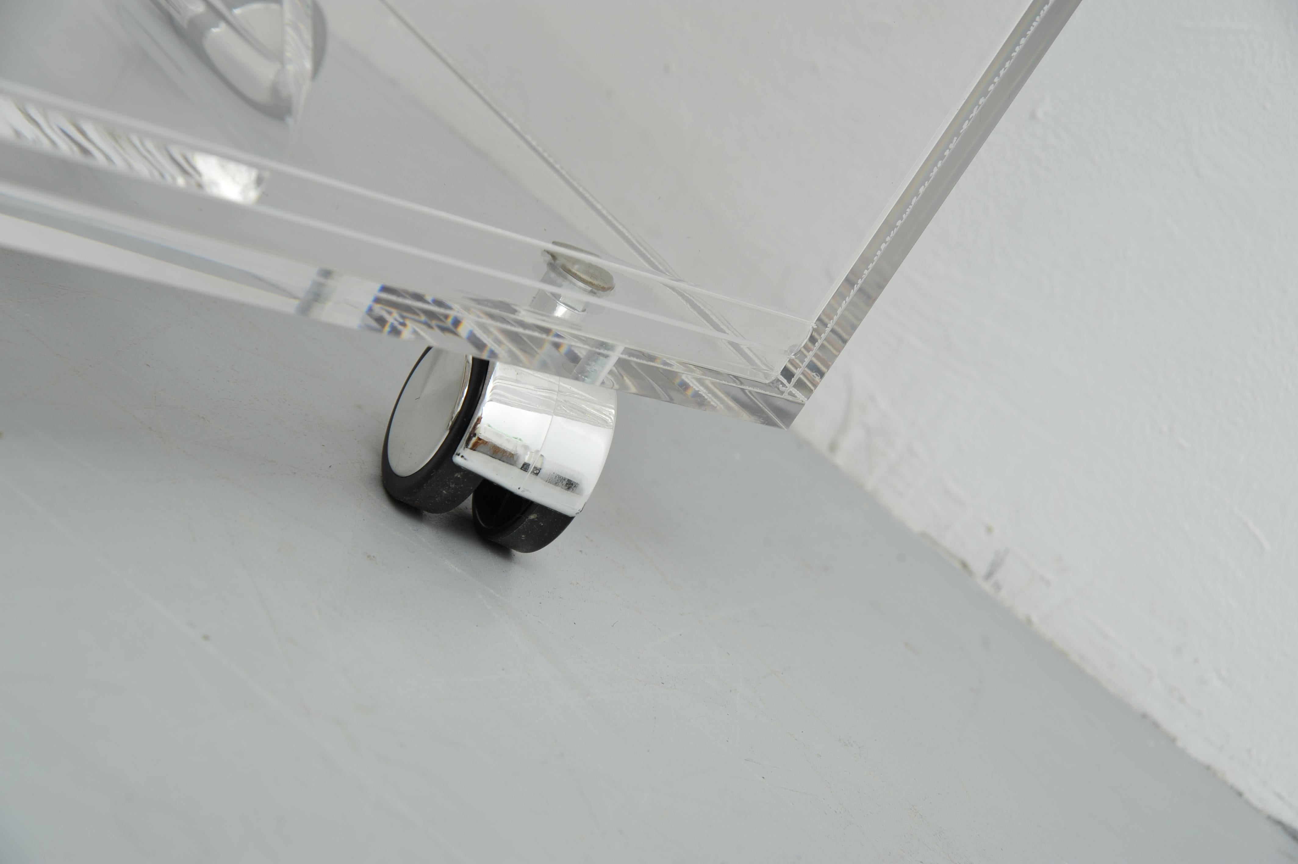 Acrylic Rolling Table with Four Drawers, Modern Design For Sale 3
