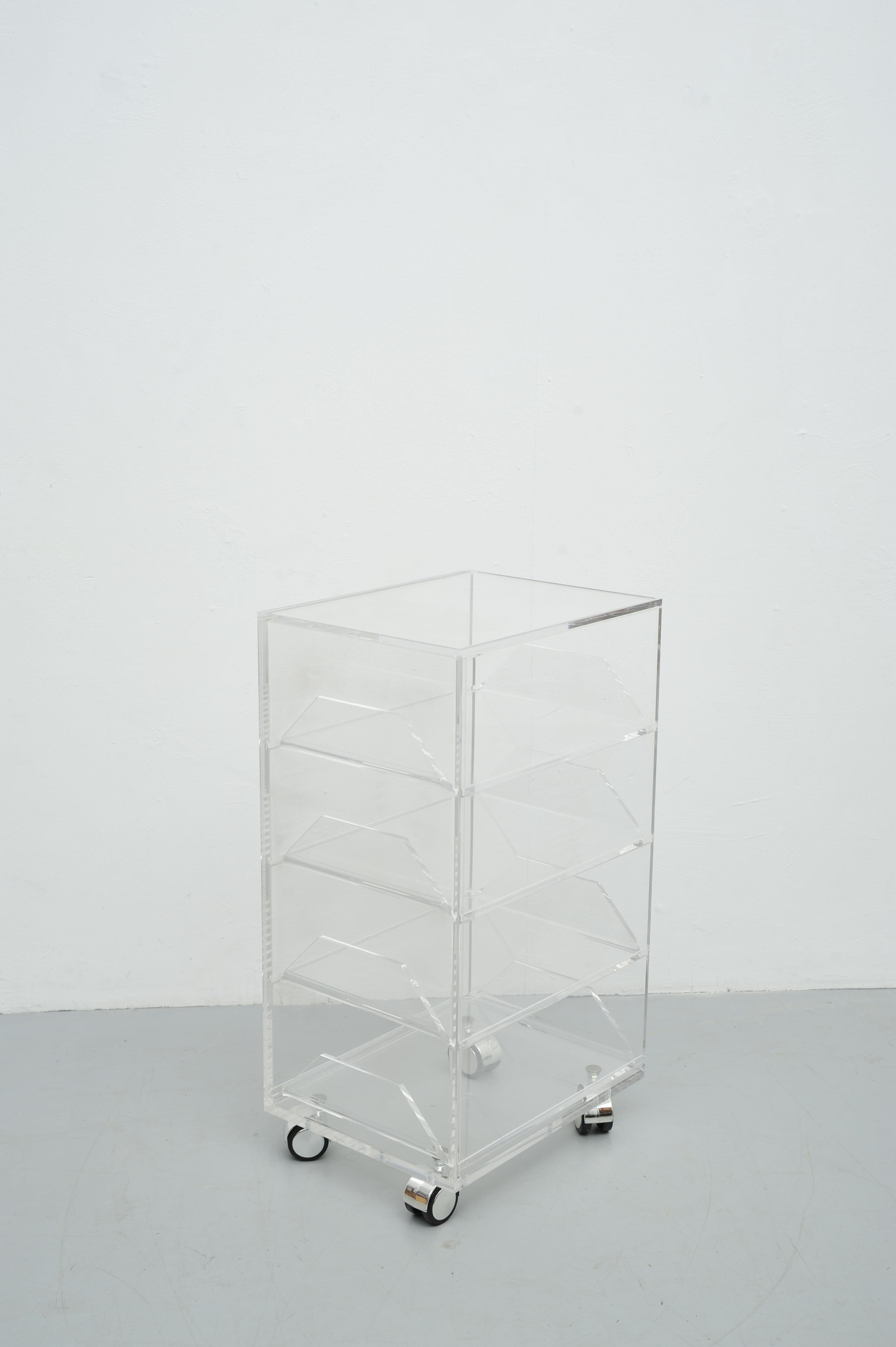 Acrylic Rolling Table with Four Drawers, Modern Design For Sale