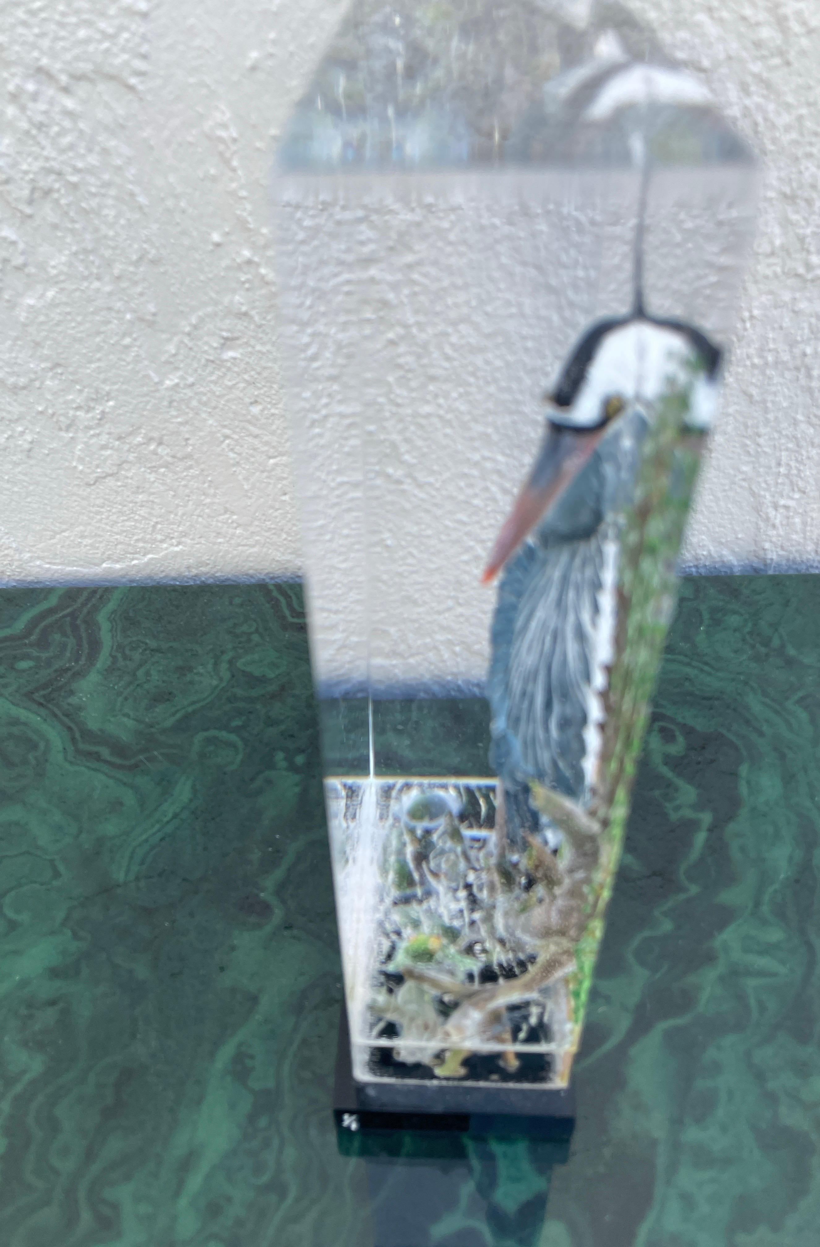 Canadian Acrylic Sculpture of Blue Heron Bird by Peltier For Sale