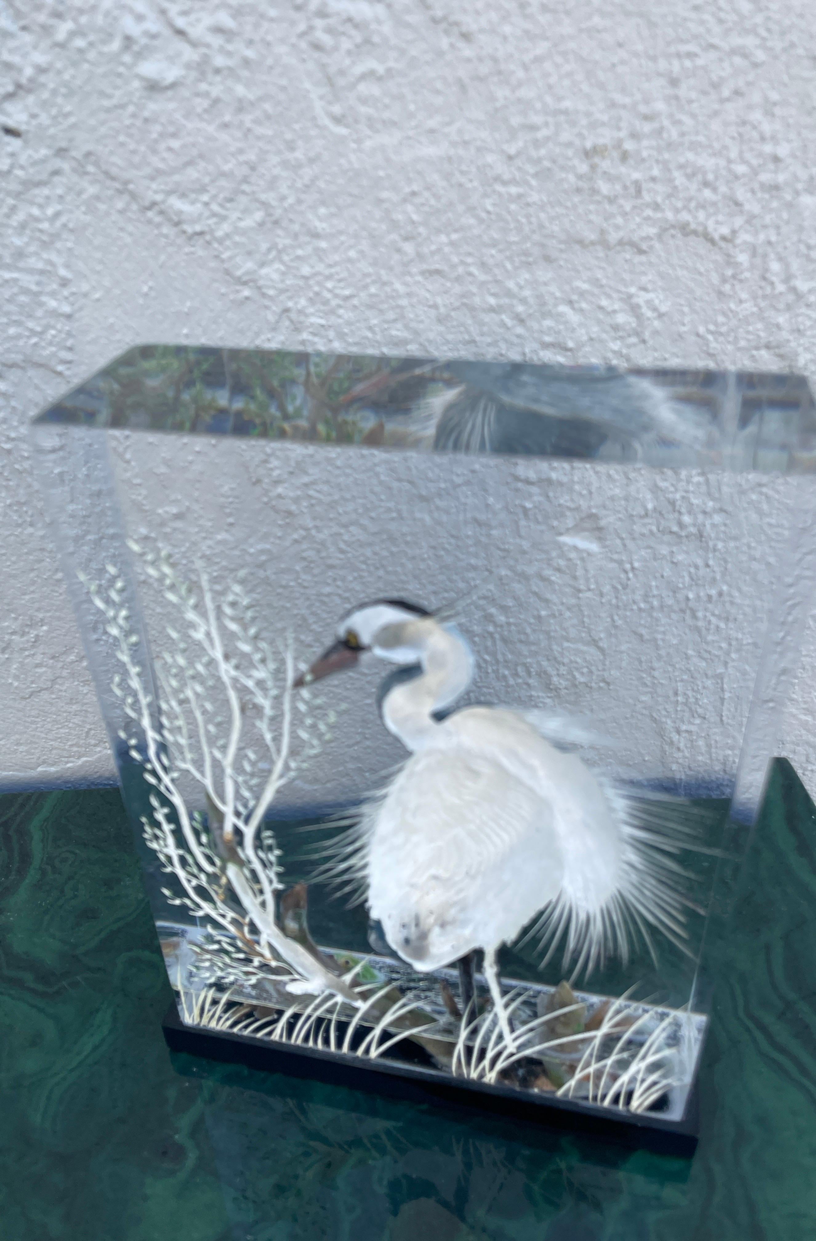 Acrylic Sculpture of Blue Heron Bird by Peltier For Sale 1
