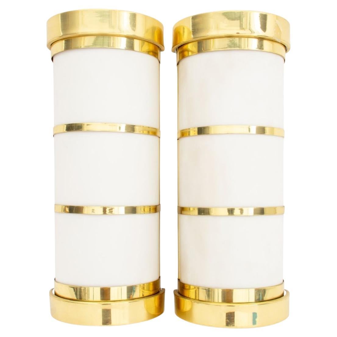 Acrylic Shade Brass Mounted Wall Sconces, Pair For Sale