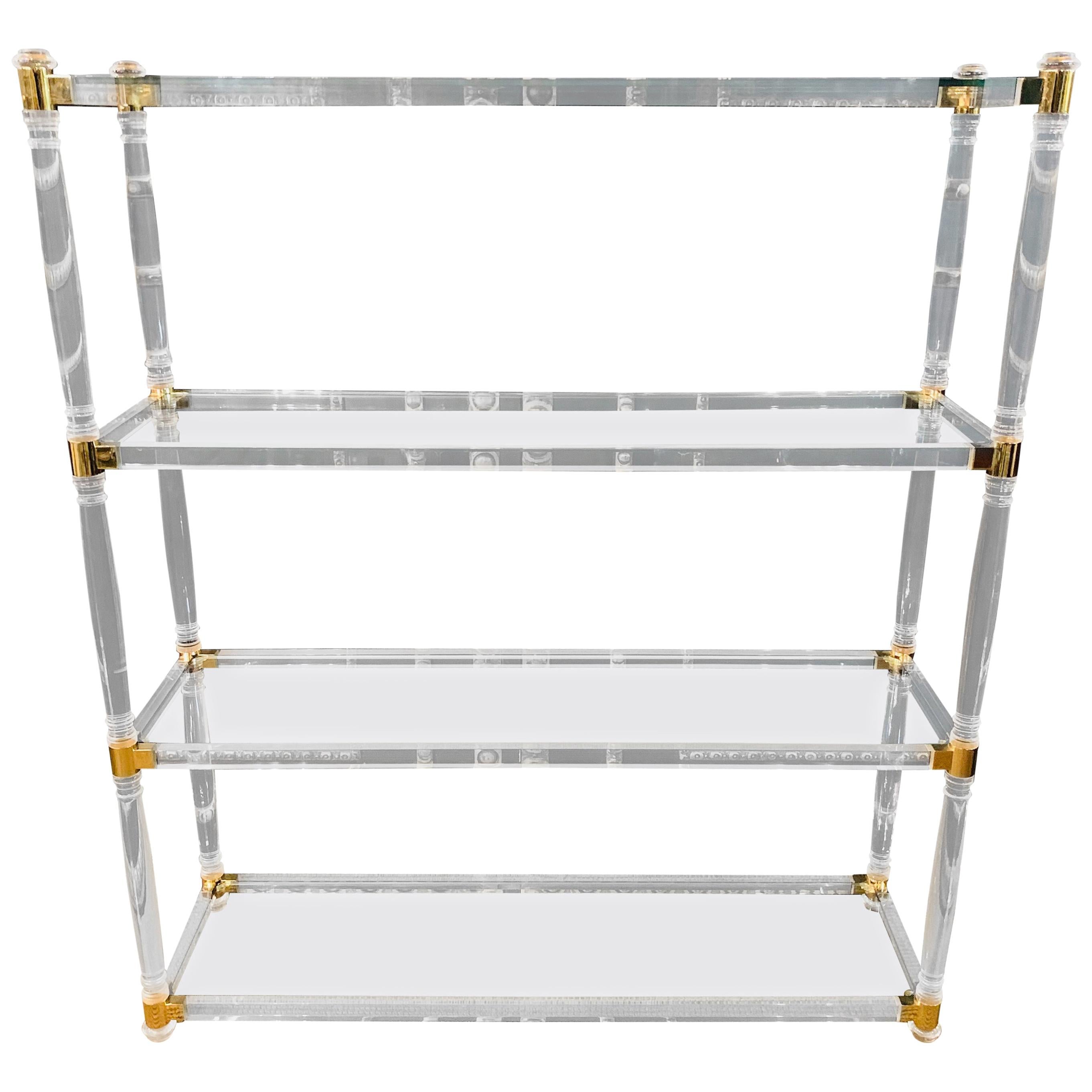 Acrylic Shelf with Gold Elements and 4 Columns For Sale