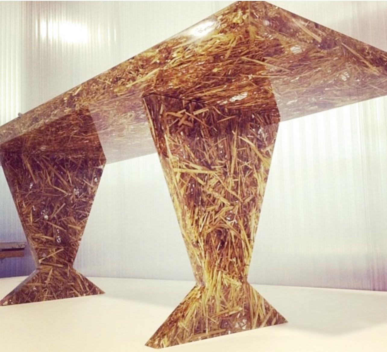 Hand-Crafted Acrylic Straw Bench Designed by Serge De Troyer For Sale