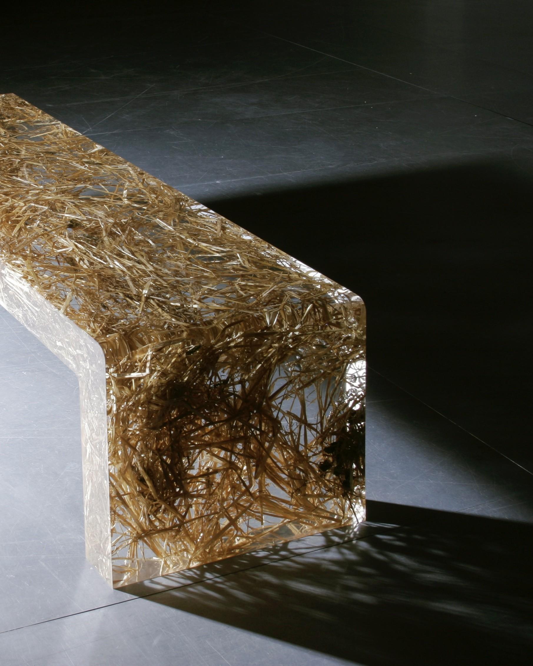Acrylic Straw Bench Designed by Serge De Troyer In New Condition For Sale In North Bay Village, FL