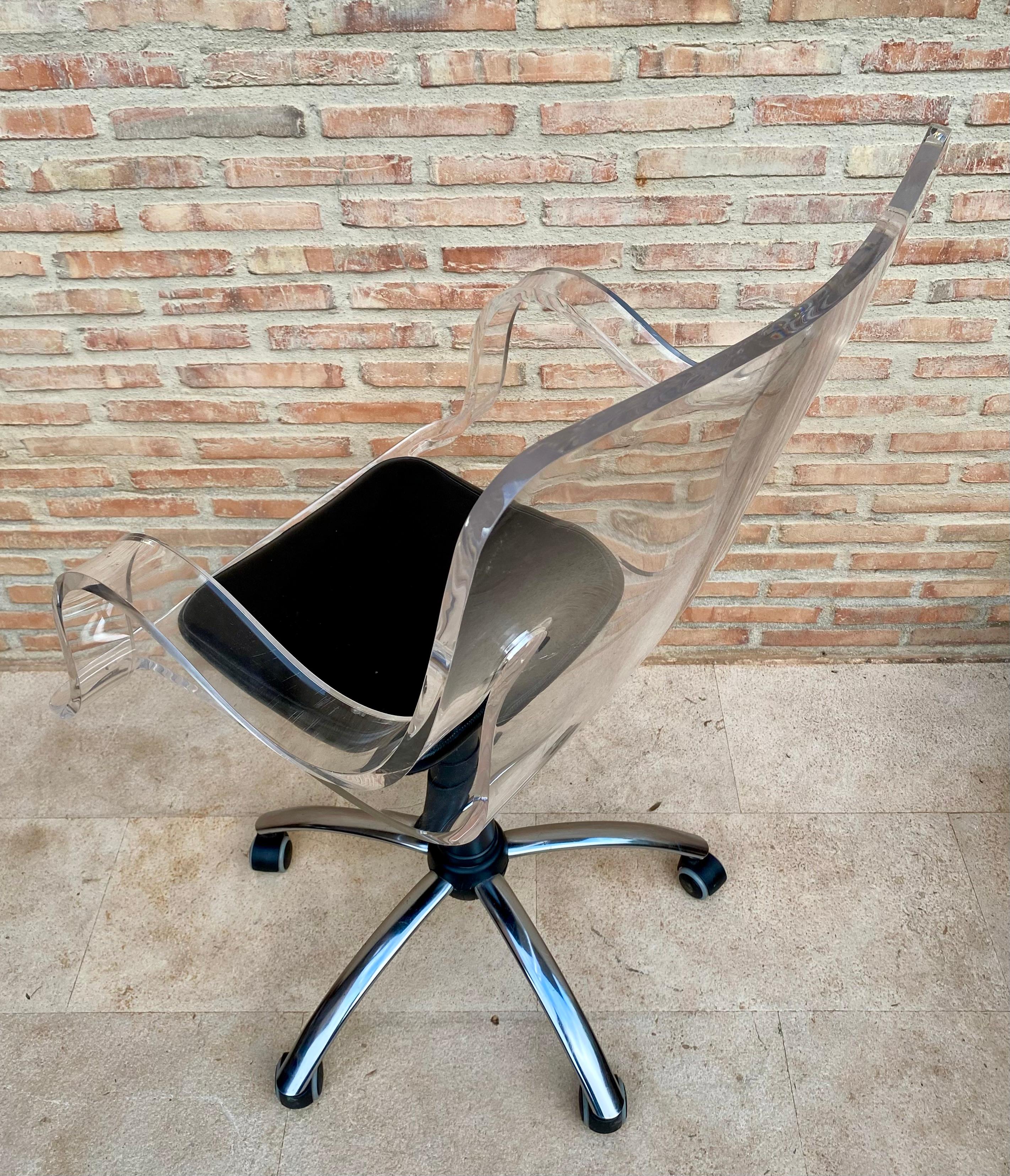 French Acrylic Swivel Chair with Wheels, 1960s For Sale