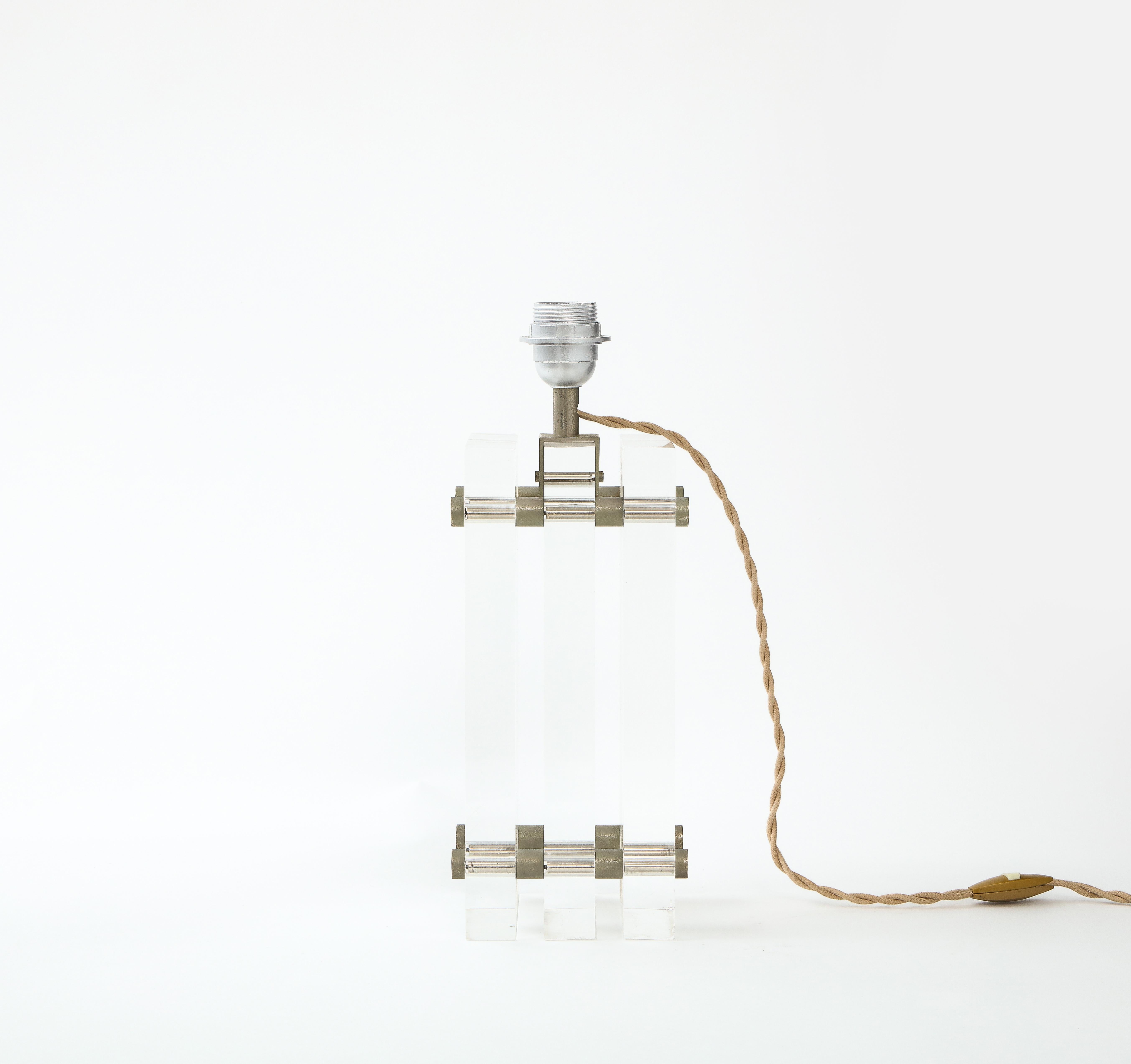 Acrylic Table Lamp with Metal Hardware, France 1970’s For Sale 4