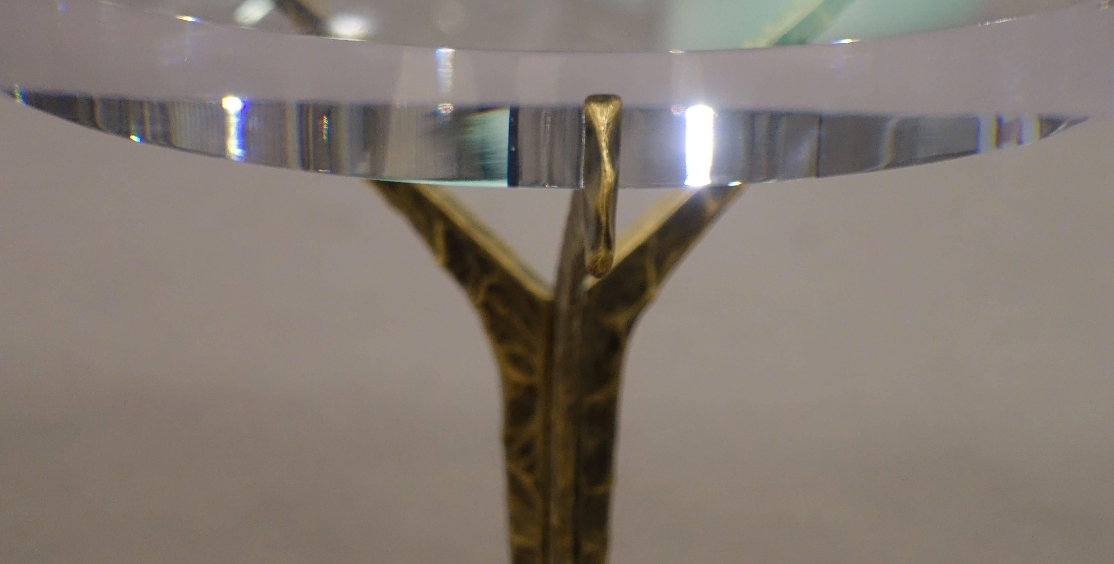 Portuguese Acrylic Top, Hammered Brass Base Cocktail Table with Portugal, Contemporary