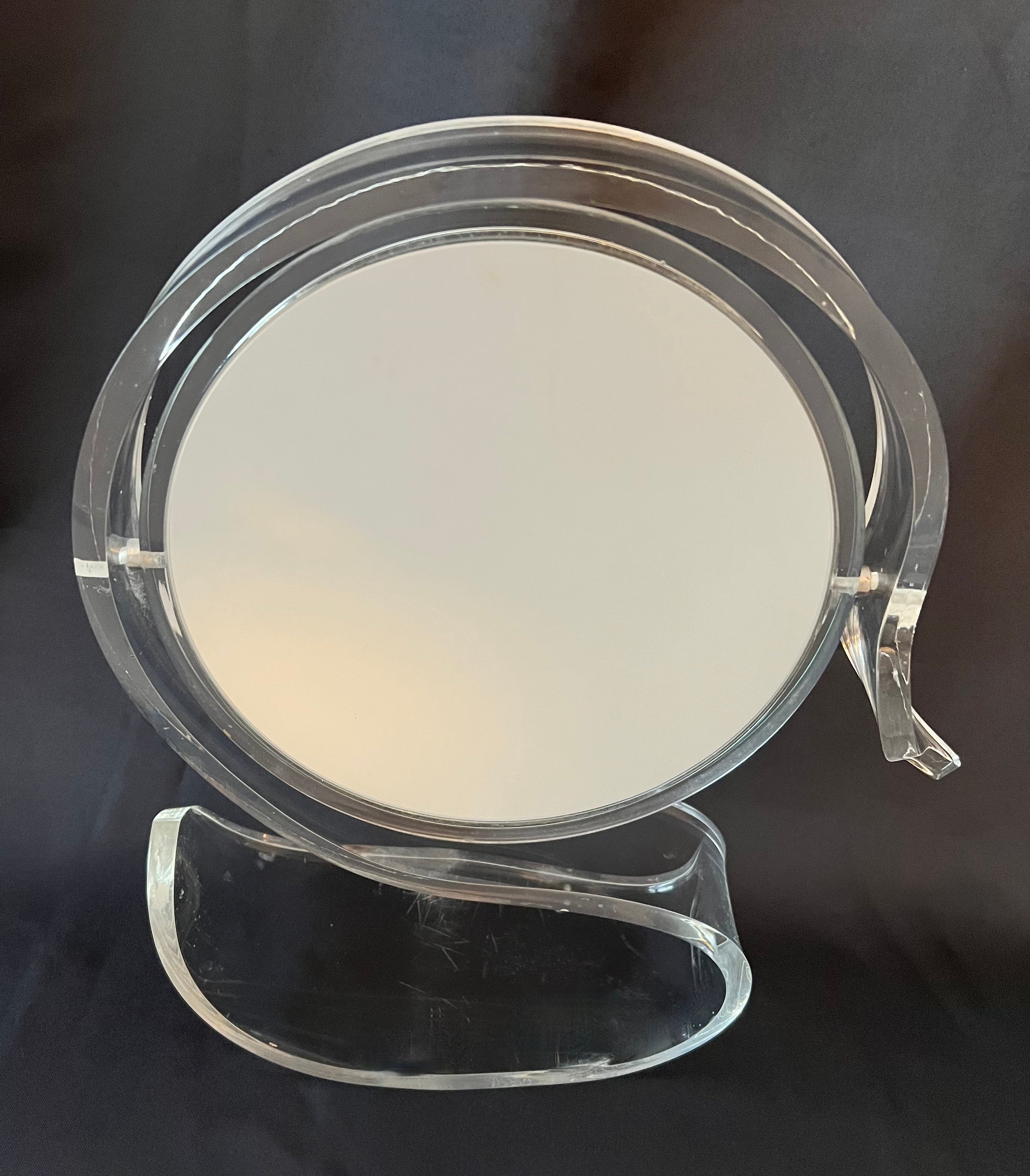 Mid-Century Modern Acrylic Two Sided Mirror with Magnification - Swan Shape Vanity Mirror For Sale
