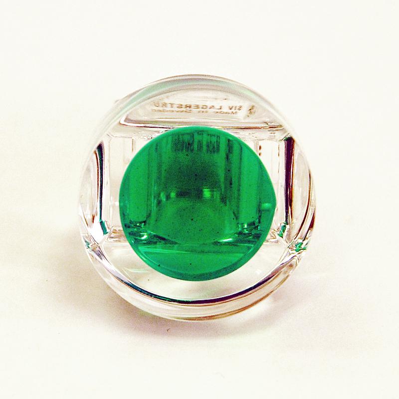 Scandinavian Modern Acrylic Vintage Ring with Circle Green Plate by Siv Lagerström 1970s, Sweden