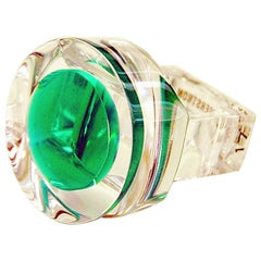 Acrylic Vintage Ring with Circle Green Plate by Siv Lagerström 1970s, Sweden