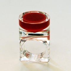 Acrylic Vintage Ring with Round Red Plate by Siv Lagerström, 1970s, Sweden