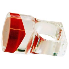 Acrylic Vintage Ring with Round Red Plate by Siv Lagerström, 1970s, Sweden