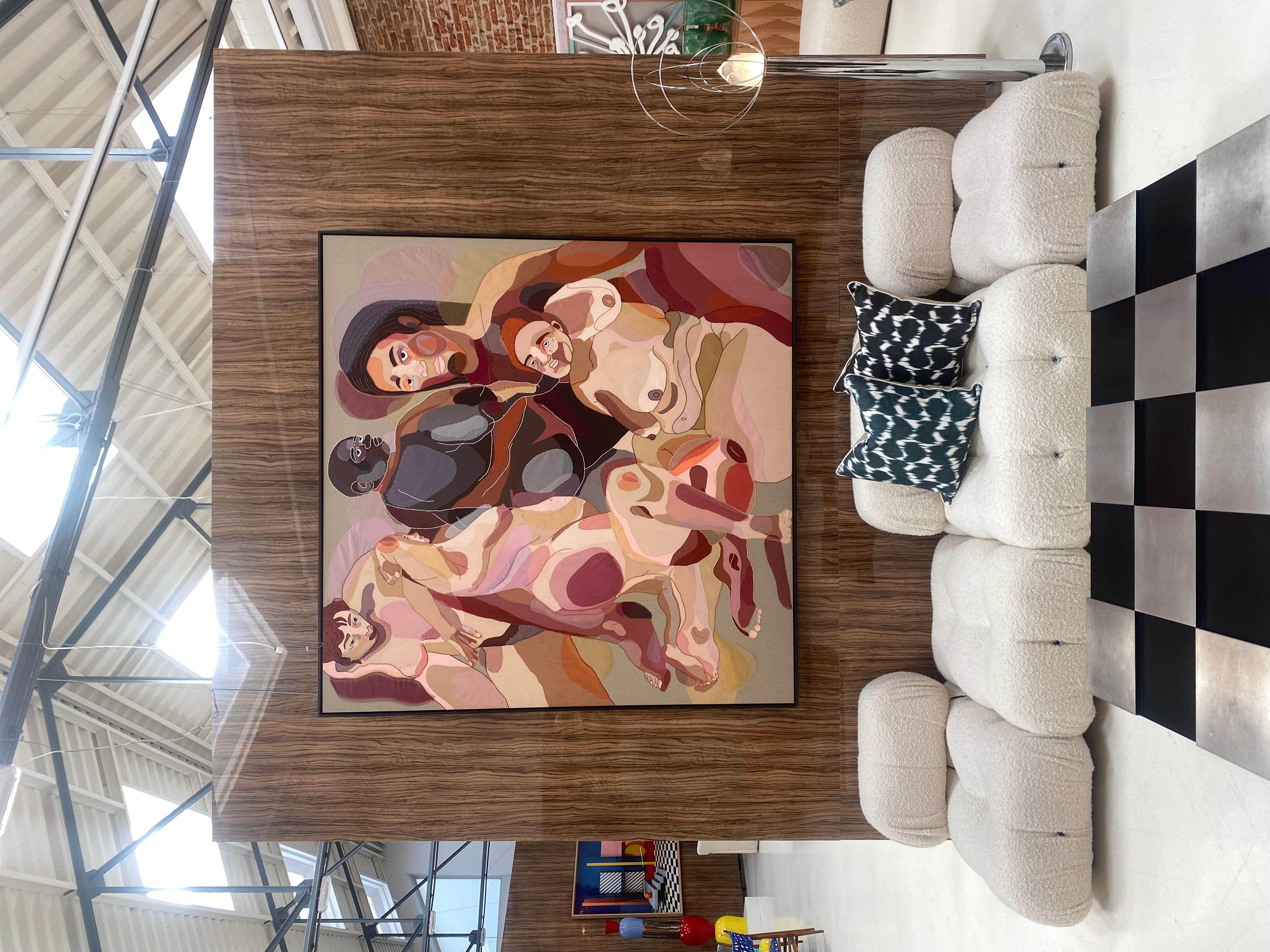 Bordado y patchwork de acrílico, lana y algodón sobre lienzo por Ela Fidalgo en venta 3