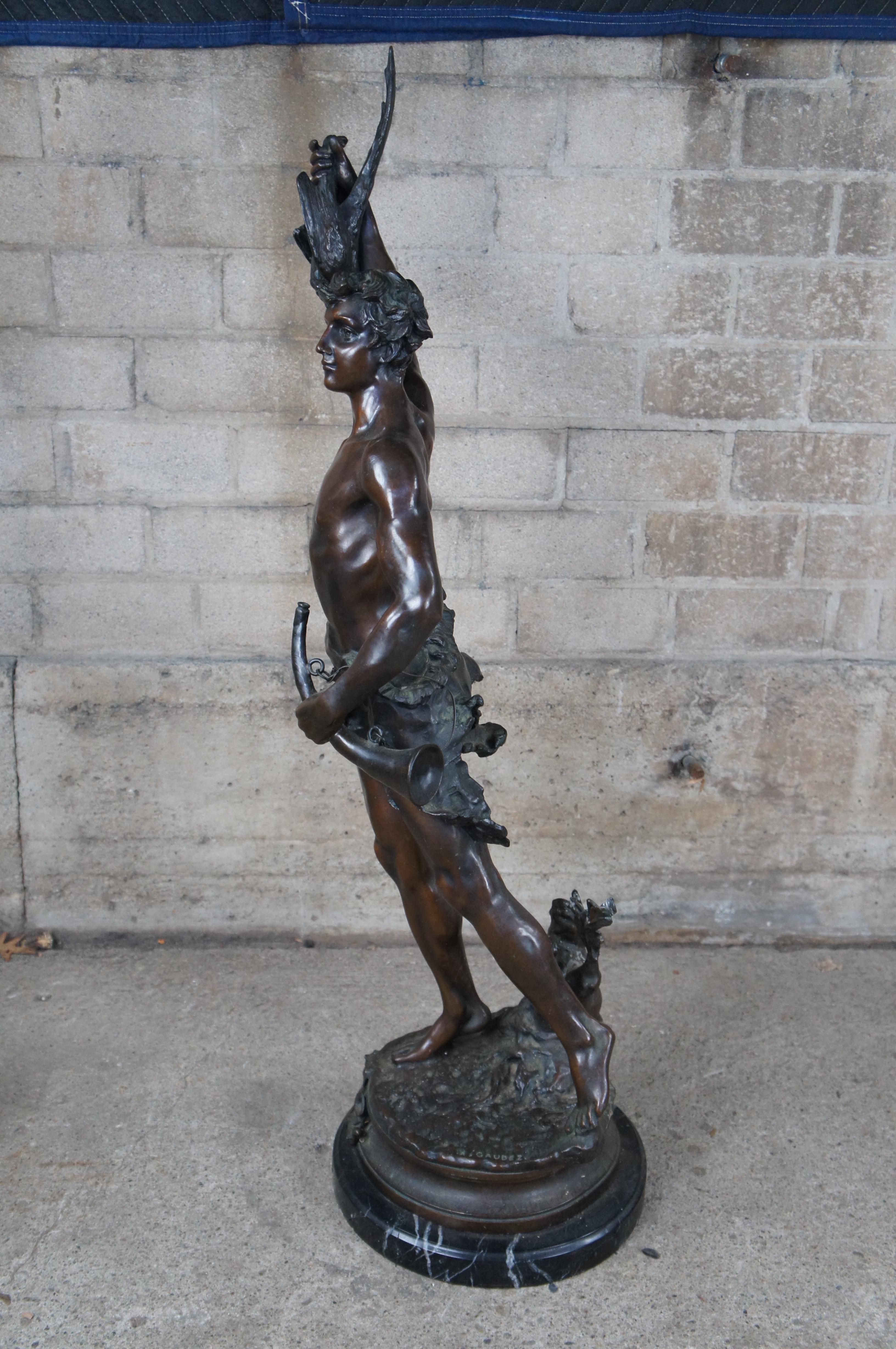 Französische Bronzeskulptur „ Acteon Greek Hunter“ von Adrien Etienne Gaudez, griechischer Jäger, 46