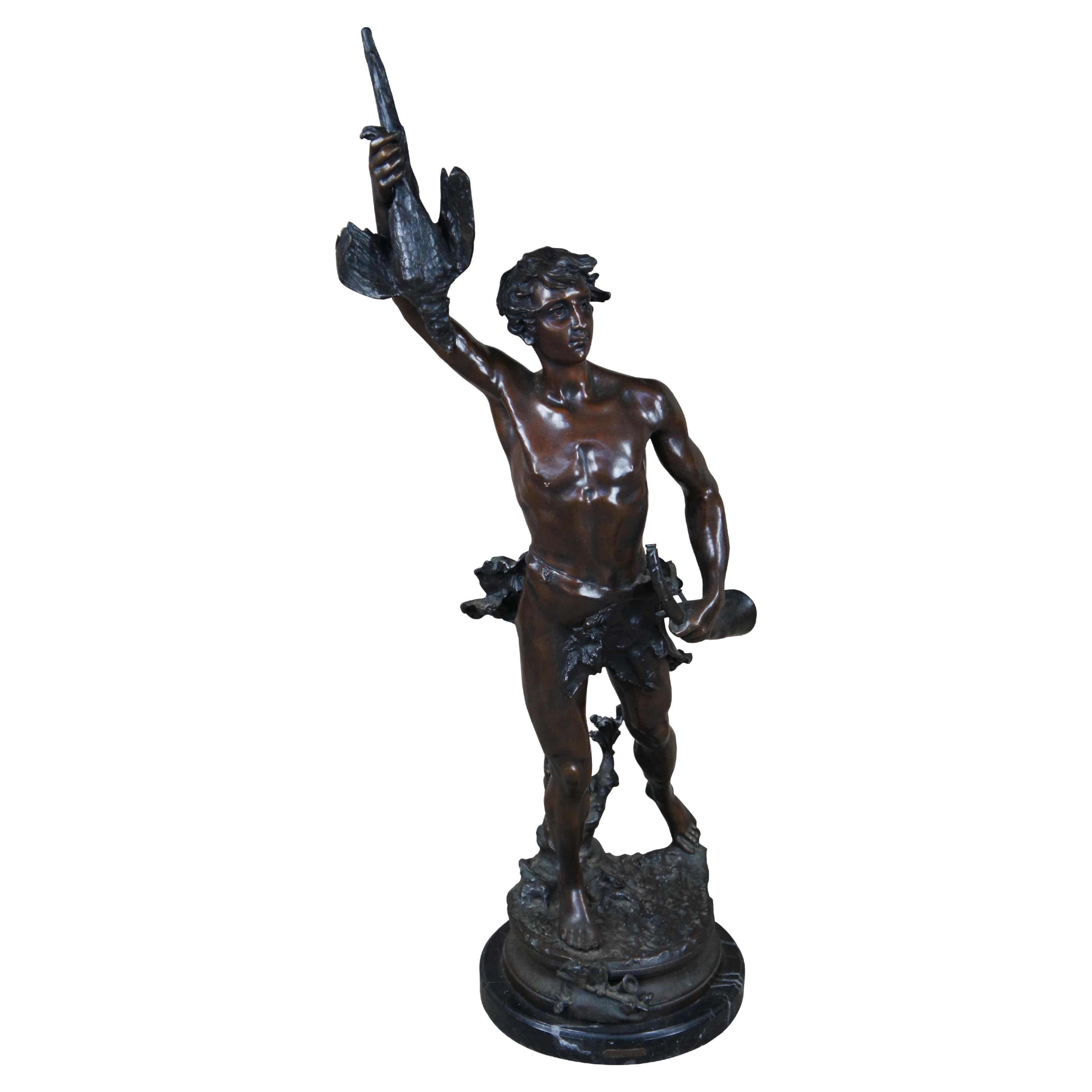 Französische Bronzeskulptur „ Acteon Greek Hunter“ von Adrien Etienne Gaudez, griechischer Jäger, 46" im Angebot