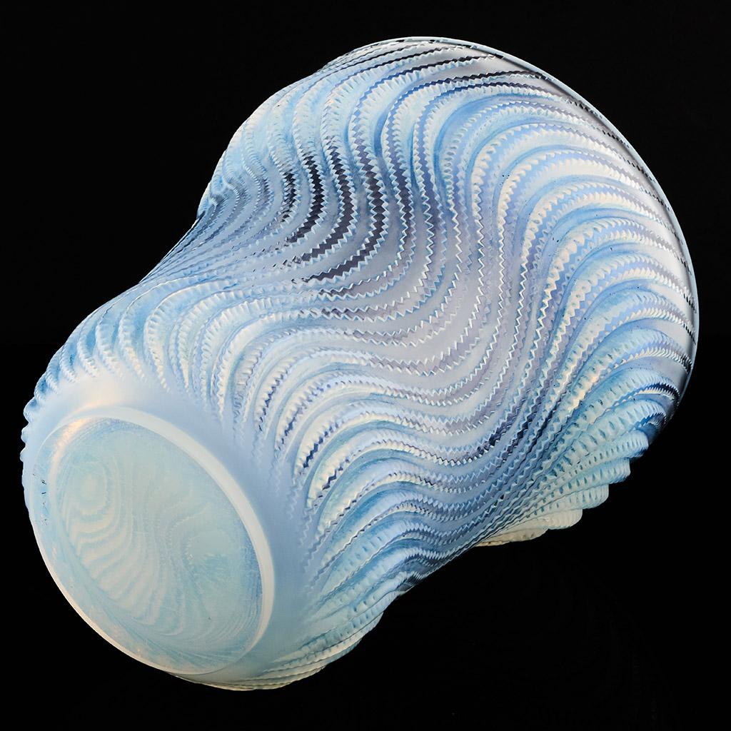 French Actinia an Electric Blue Opalescent Glass Vase by Rene Lalique